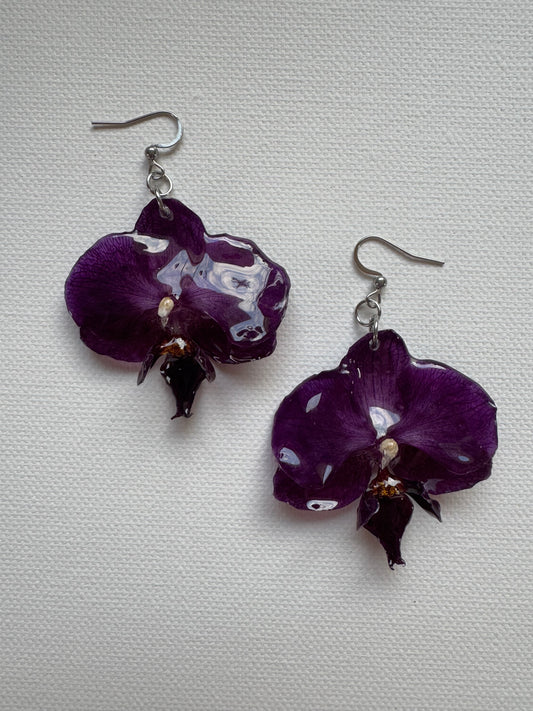Purple Orchid earrings Flower jewelry Handmade with real petals Statement jewellery Preserved flower Unique gift