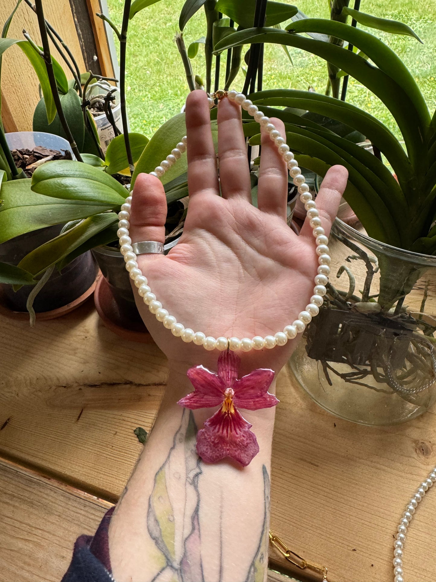Cambria orchid pearl necklace