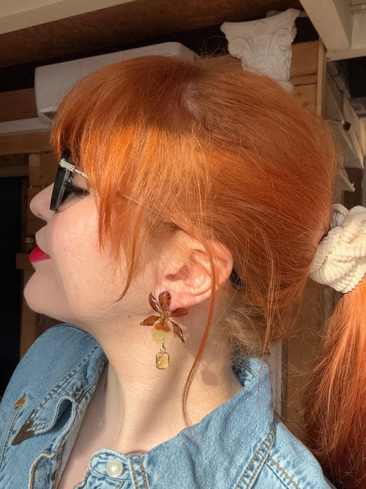 Mini real orchid stud earrings SYLLIA