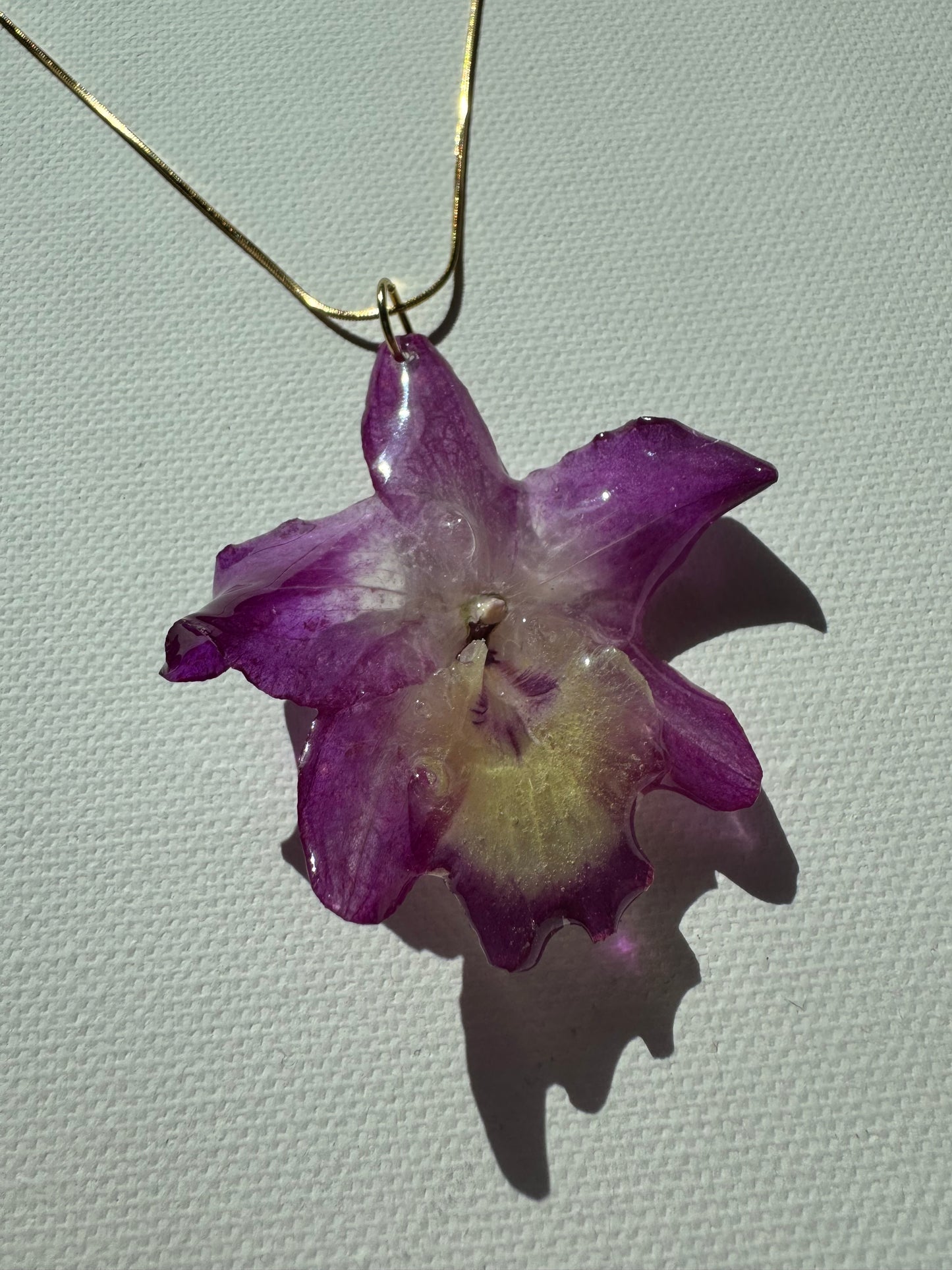 Purple dendrobium orchid necklace