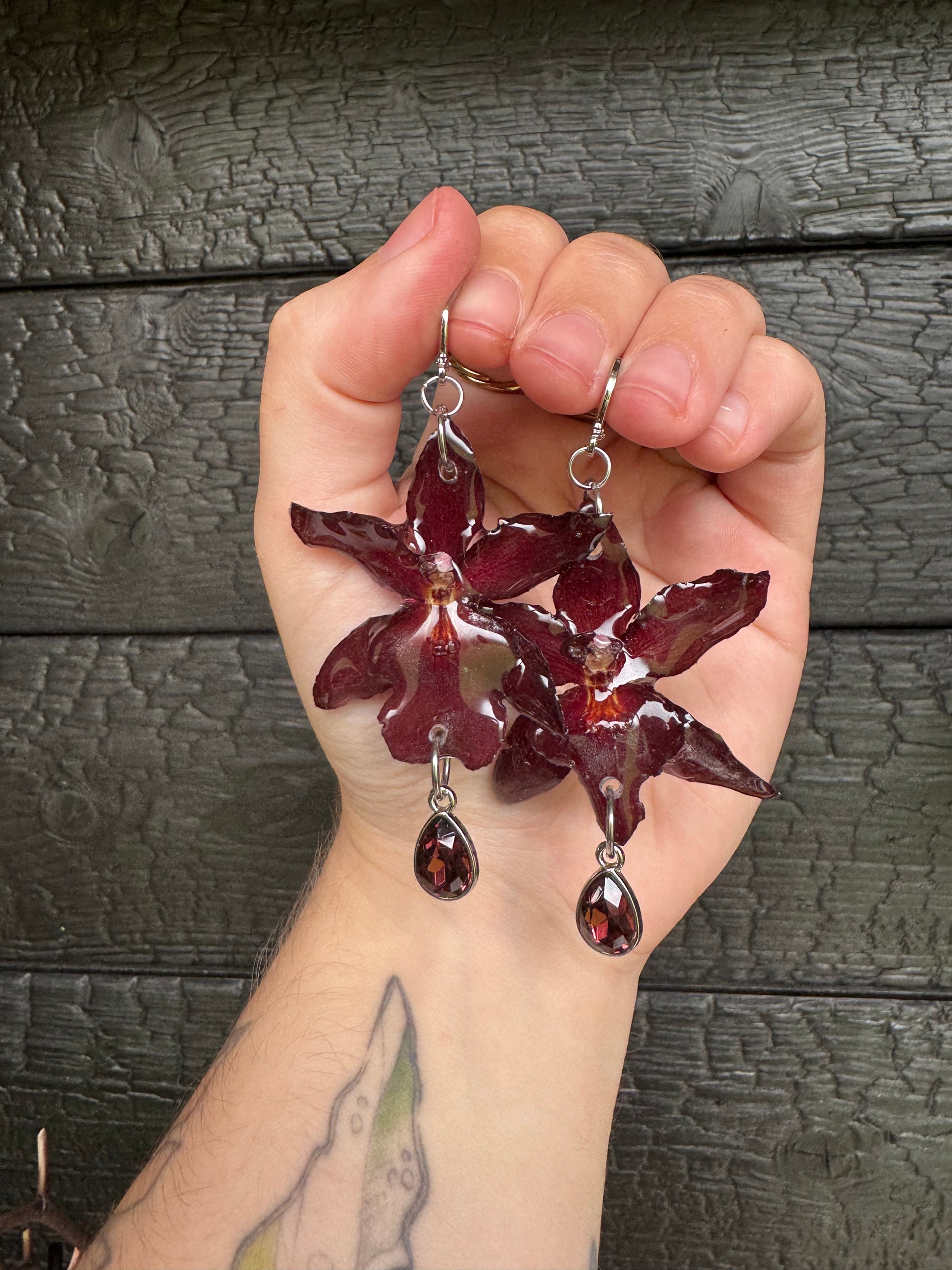 Burgundy orchid earrings SYLLIA