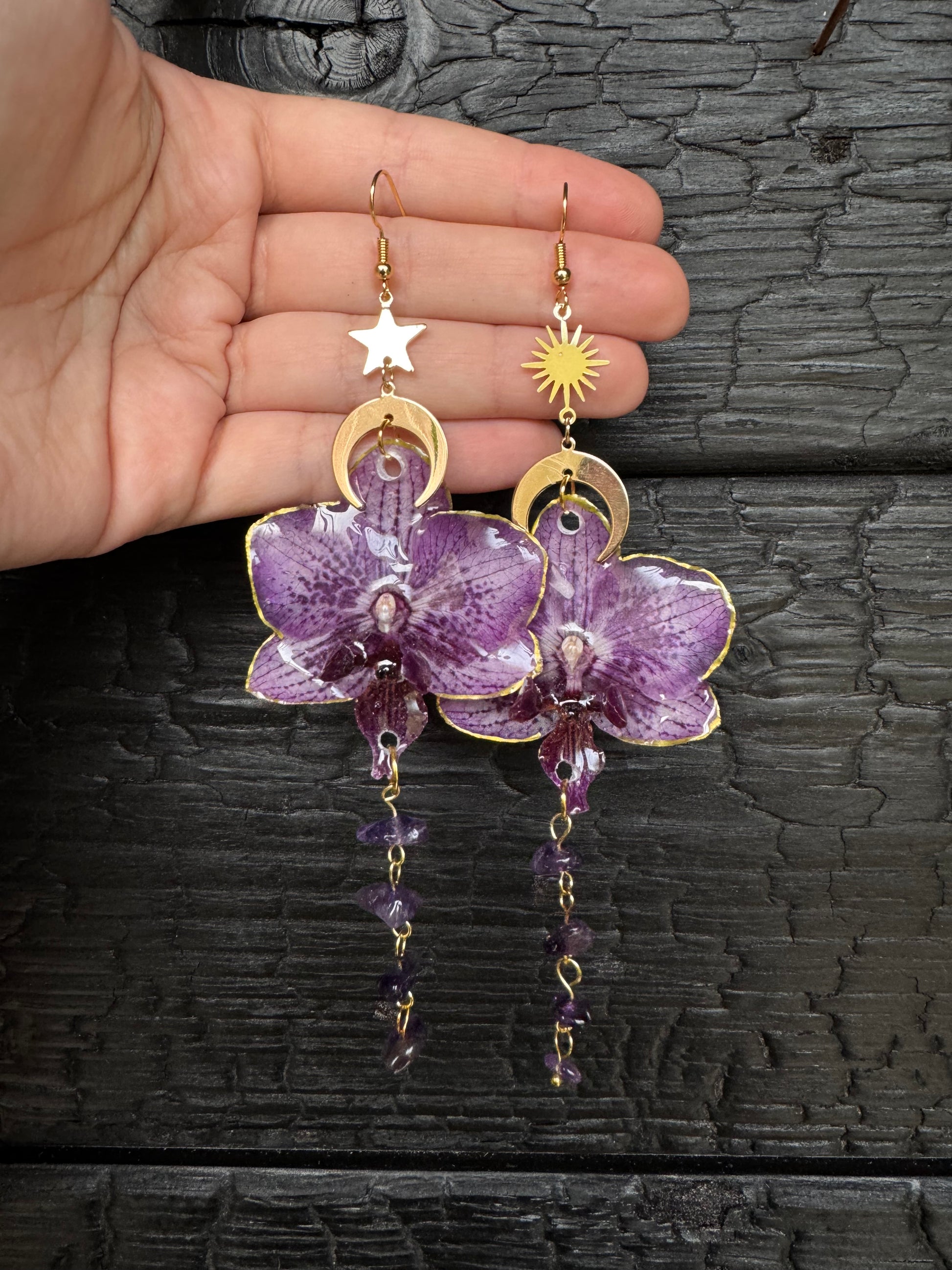 Purple orchid earrings with amethyst SYLLIA