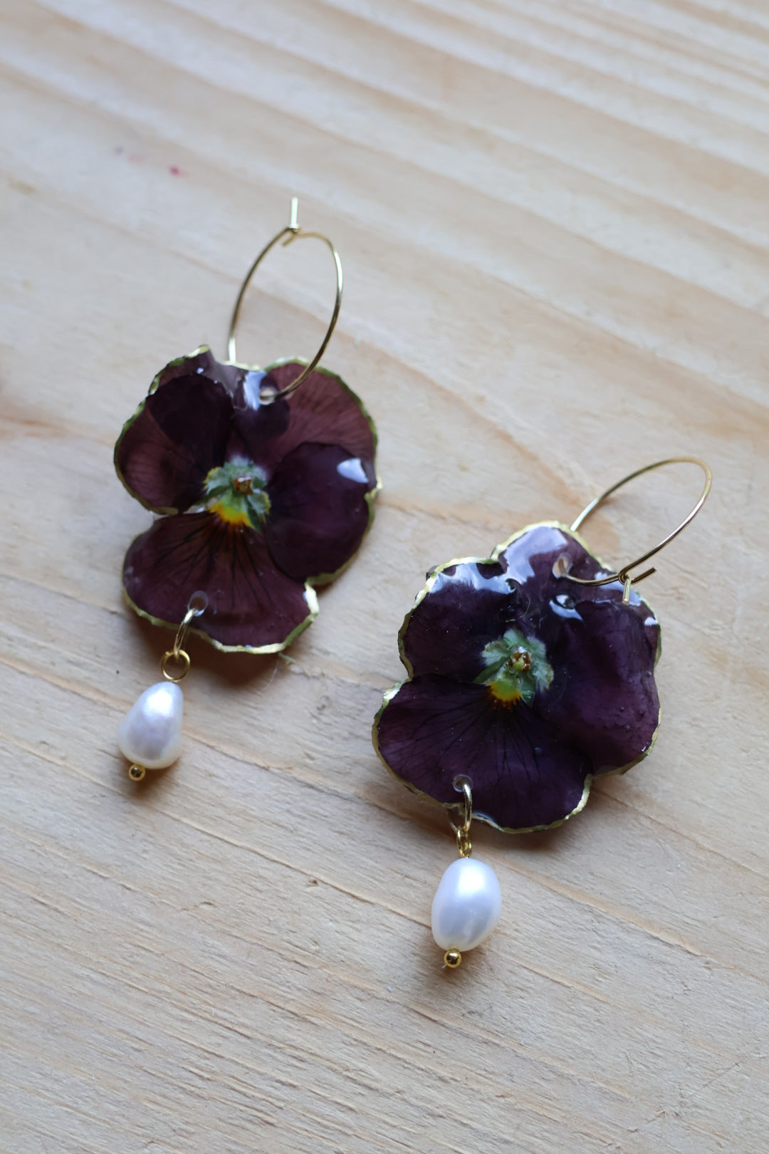 Pansy hoops with pearls