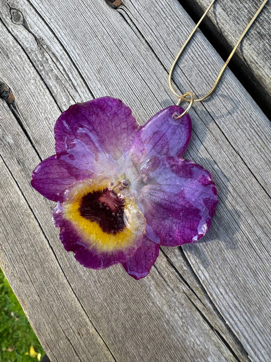 Purple dendrobium orchid necklace