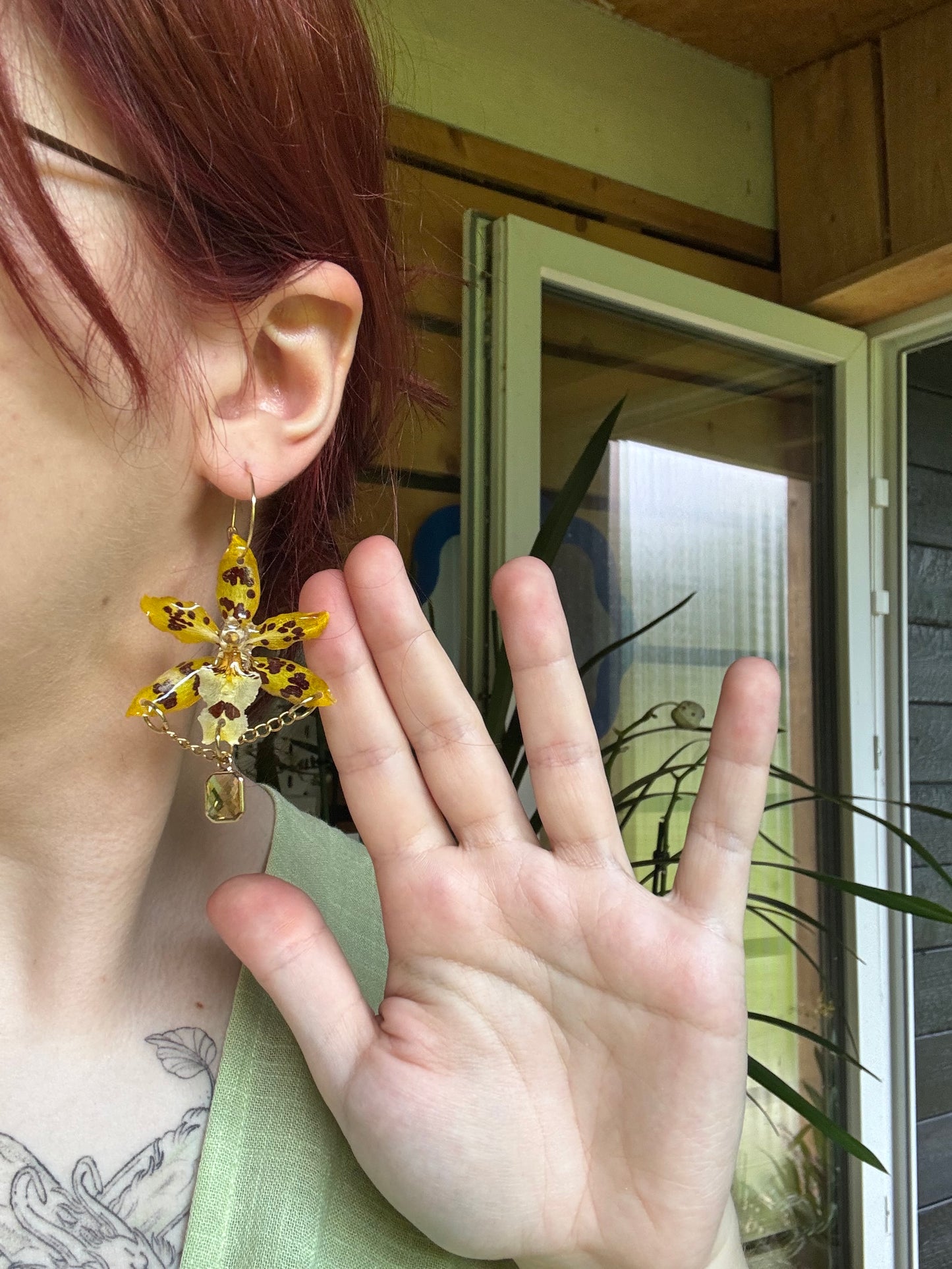 Yellow Orchid Earrings – Real Flower Resin Jewelry for Nature Lovers