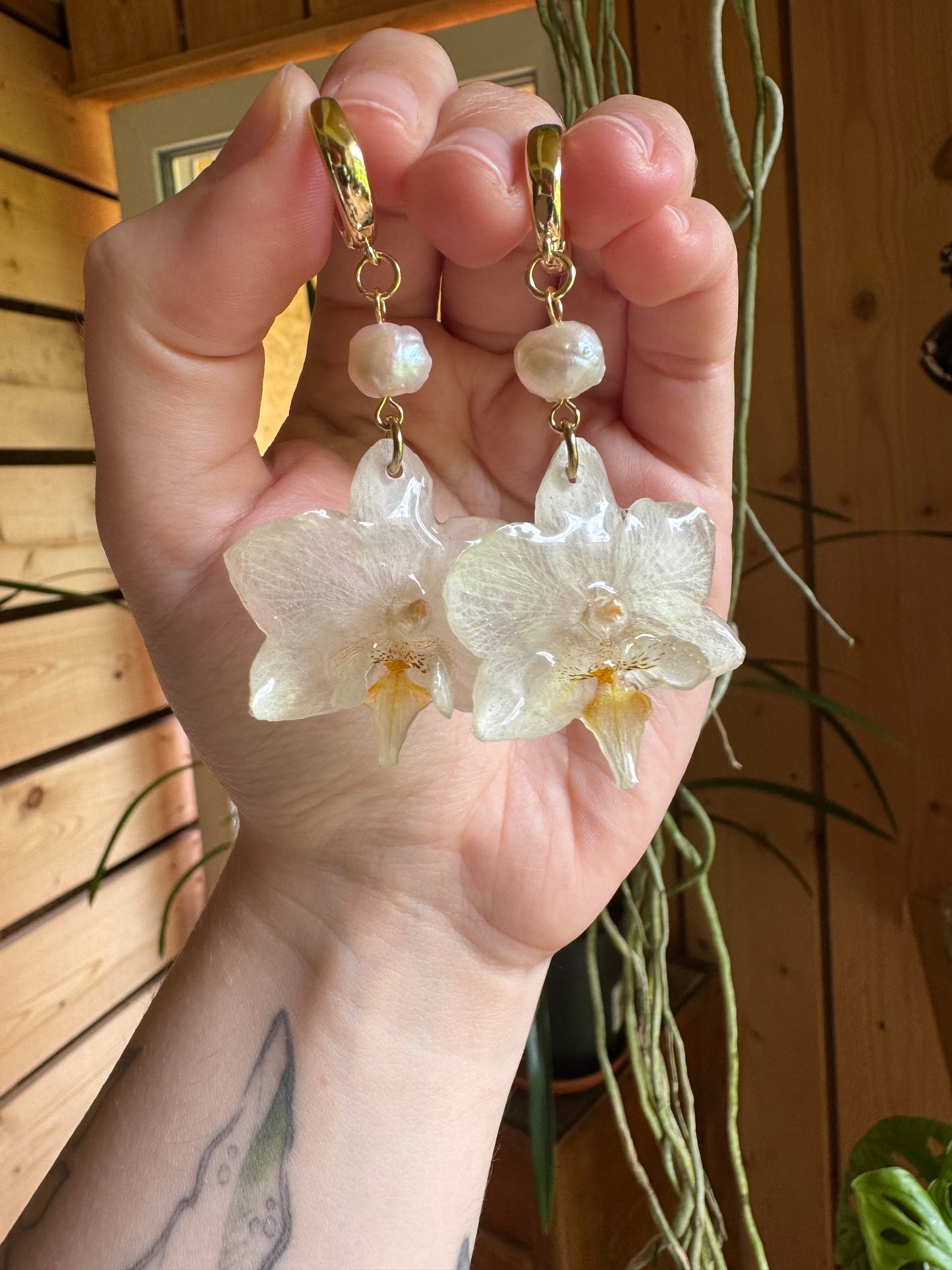 White orchid earrings
