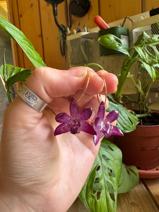 Real Mini Dendrobium Hoops – Handmade Orchid Earrings for Cottagecore Style