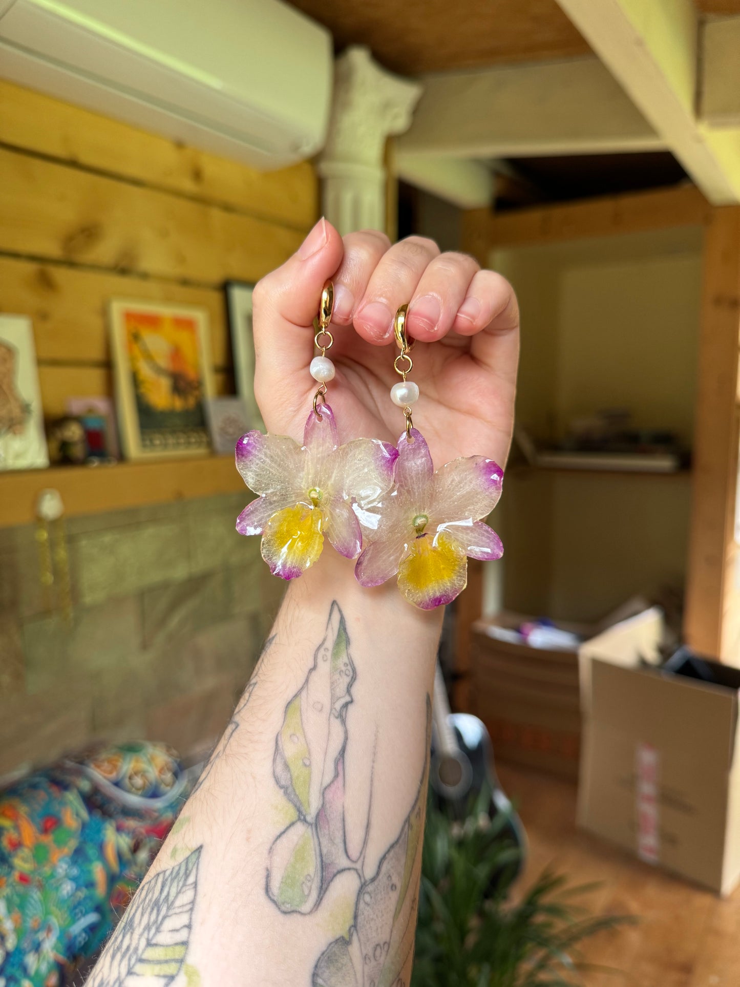 Dendrobium orchid earrings