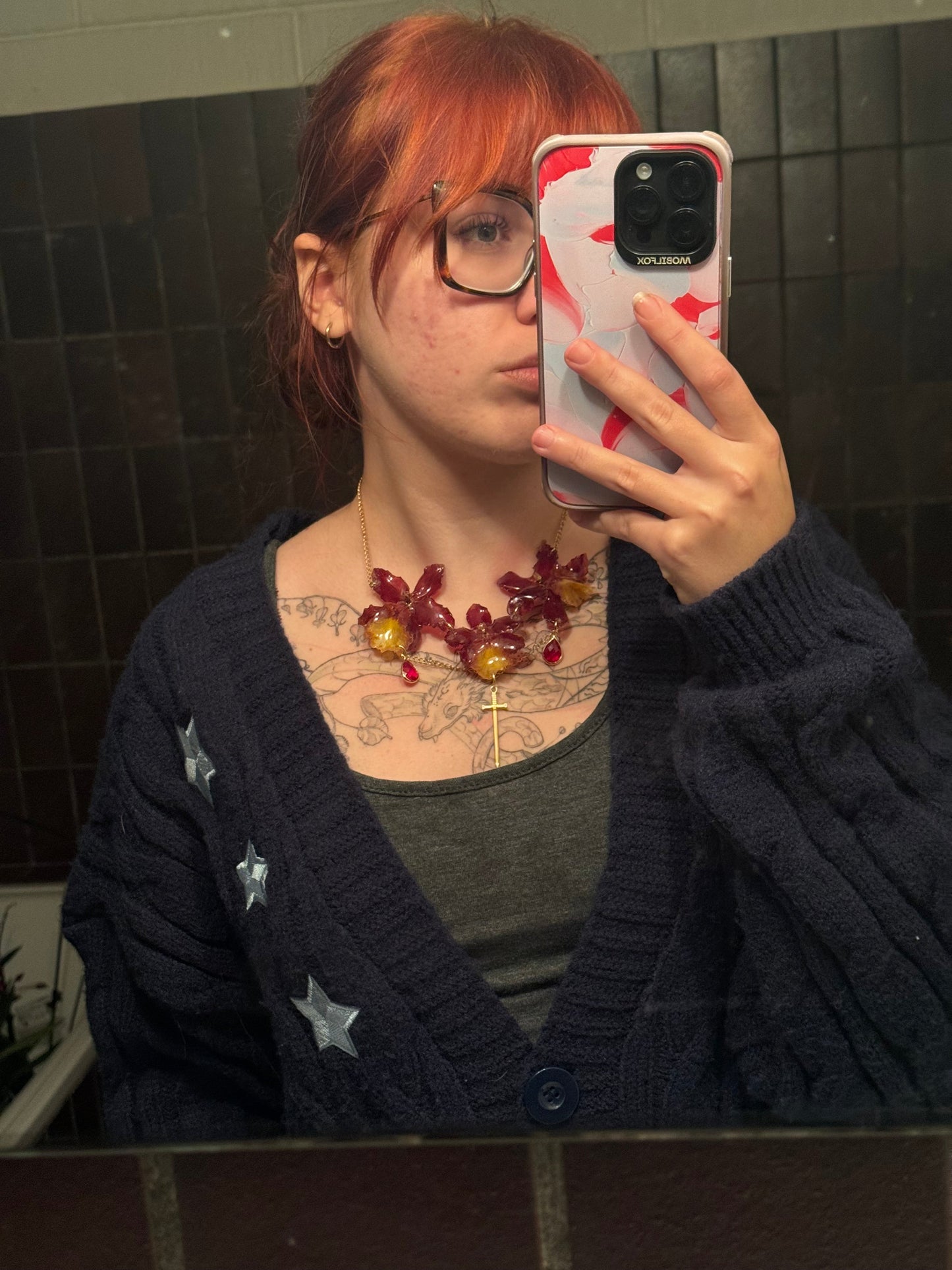 Red fantasy orchid necklace SYLLIA