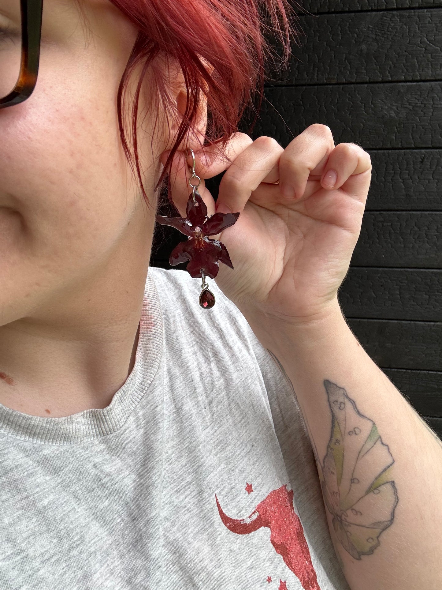 Burgundy orchid earrings SYLLIA