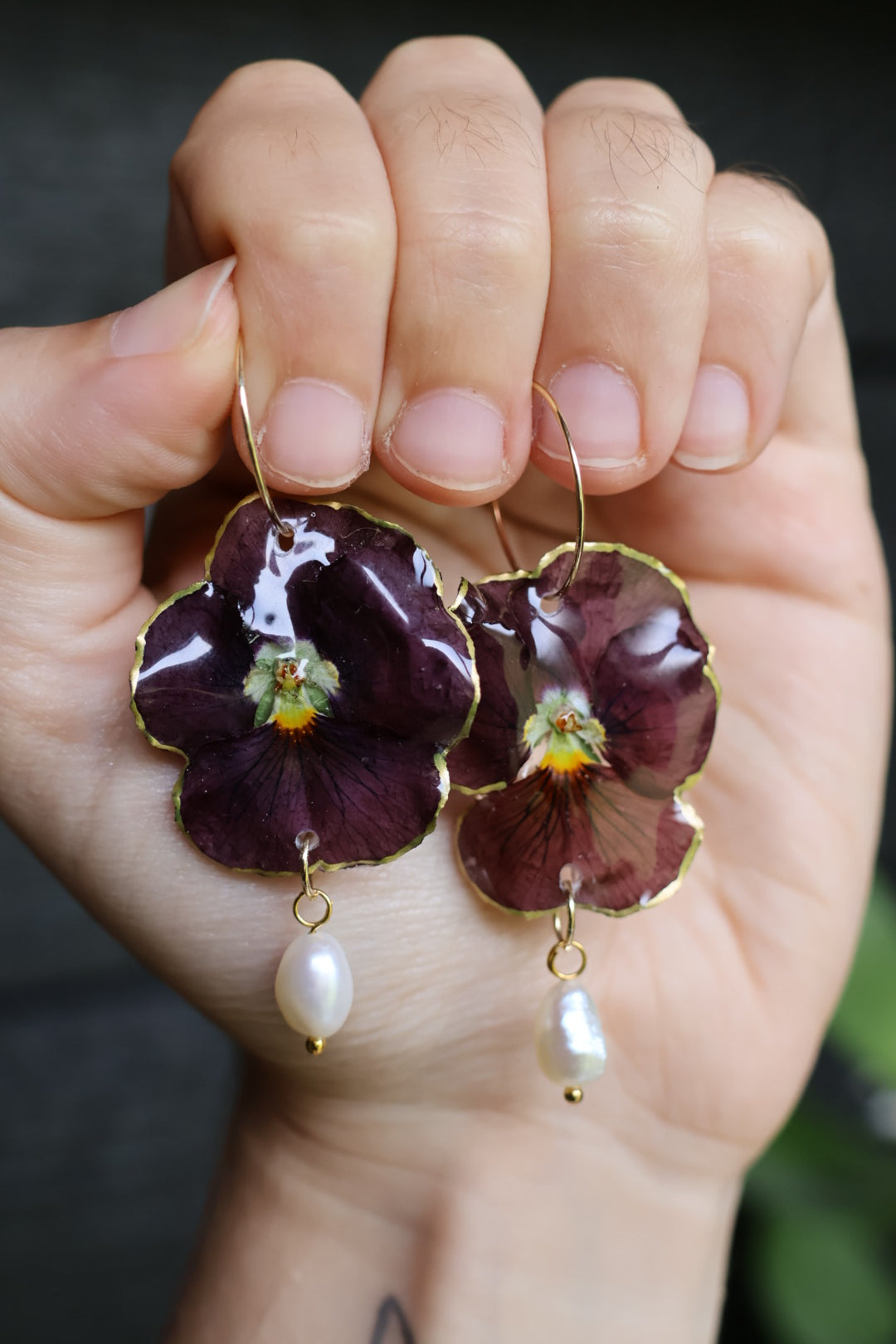 Pansy hoops with pearls