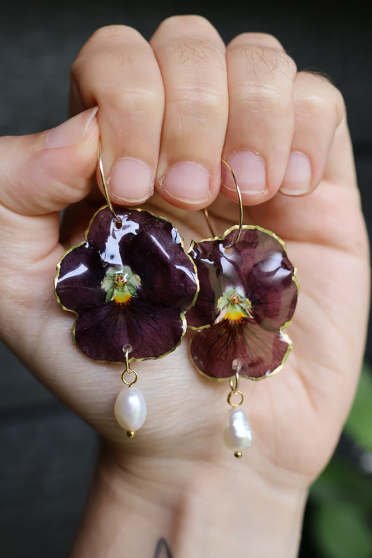 Pansy hoops with pearls