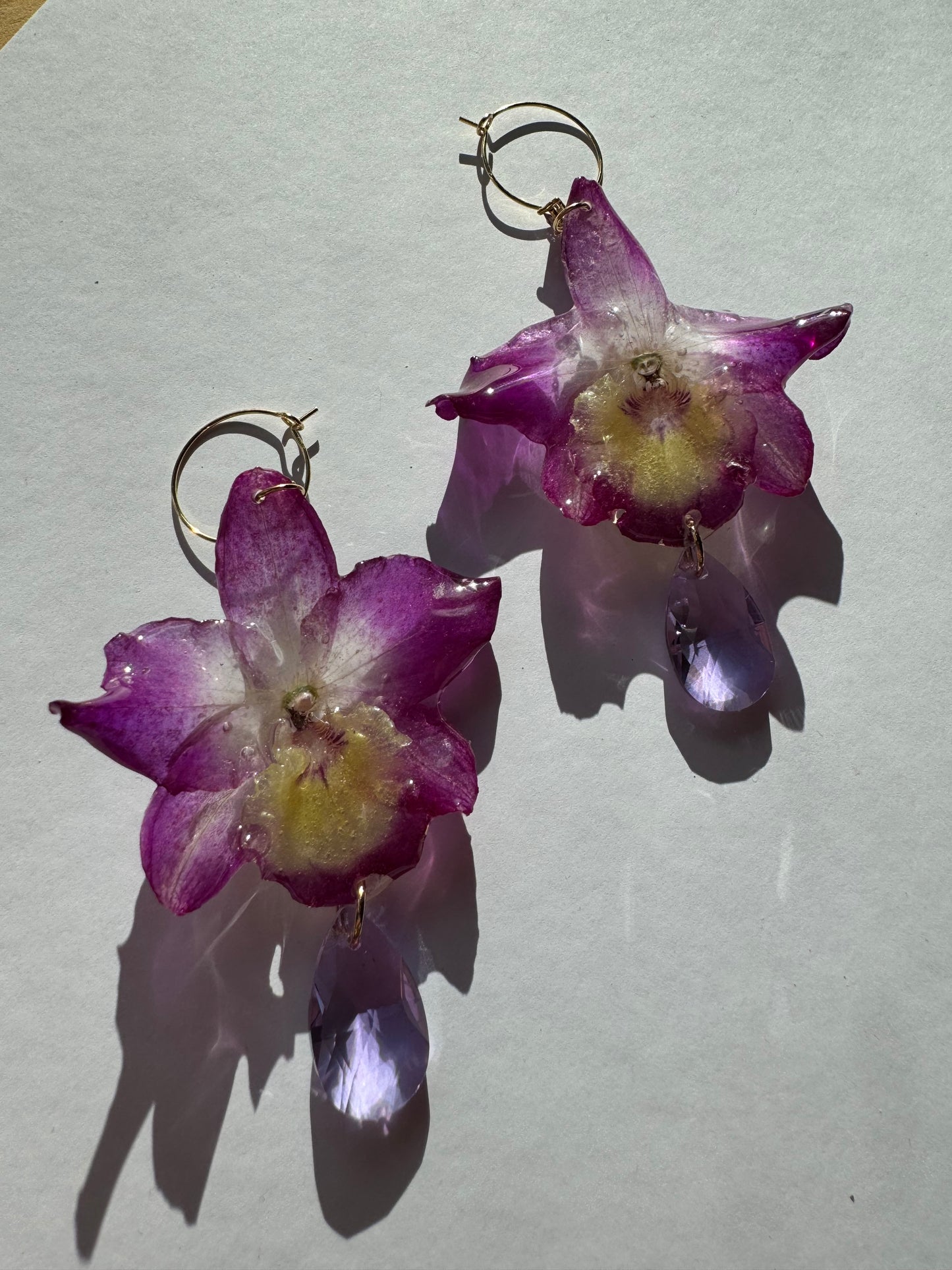Purple dendrobium orchid earrings