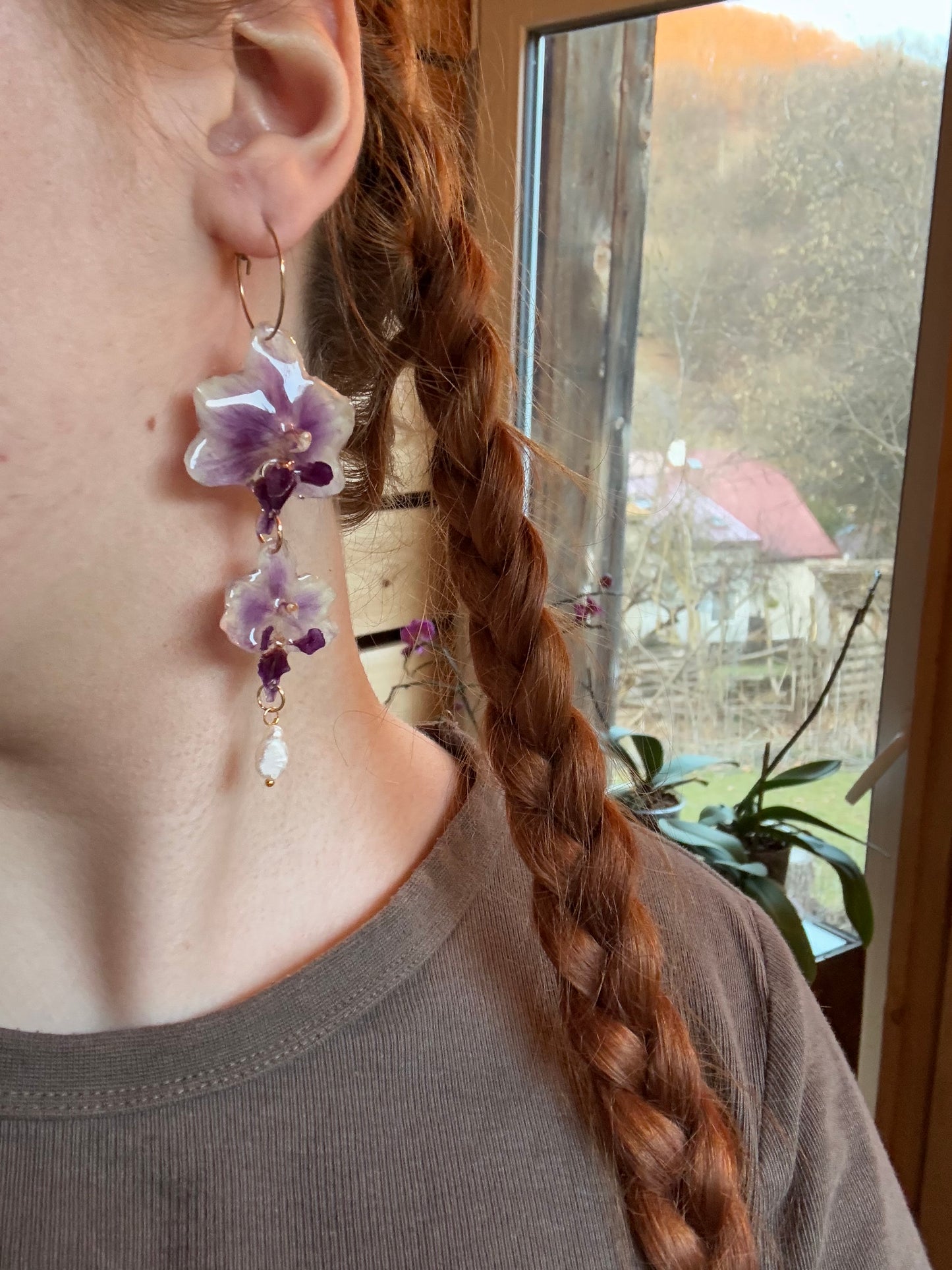 Statement dangle orchid earrings