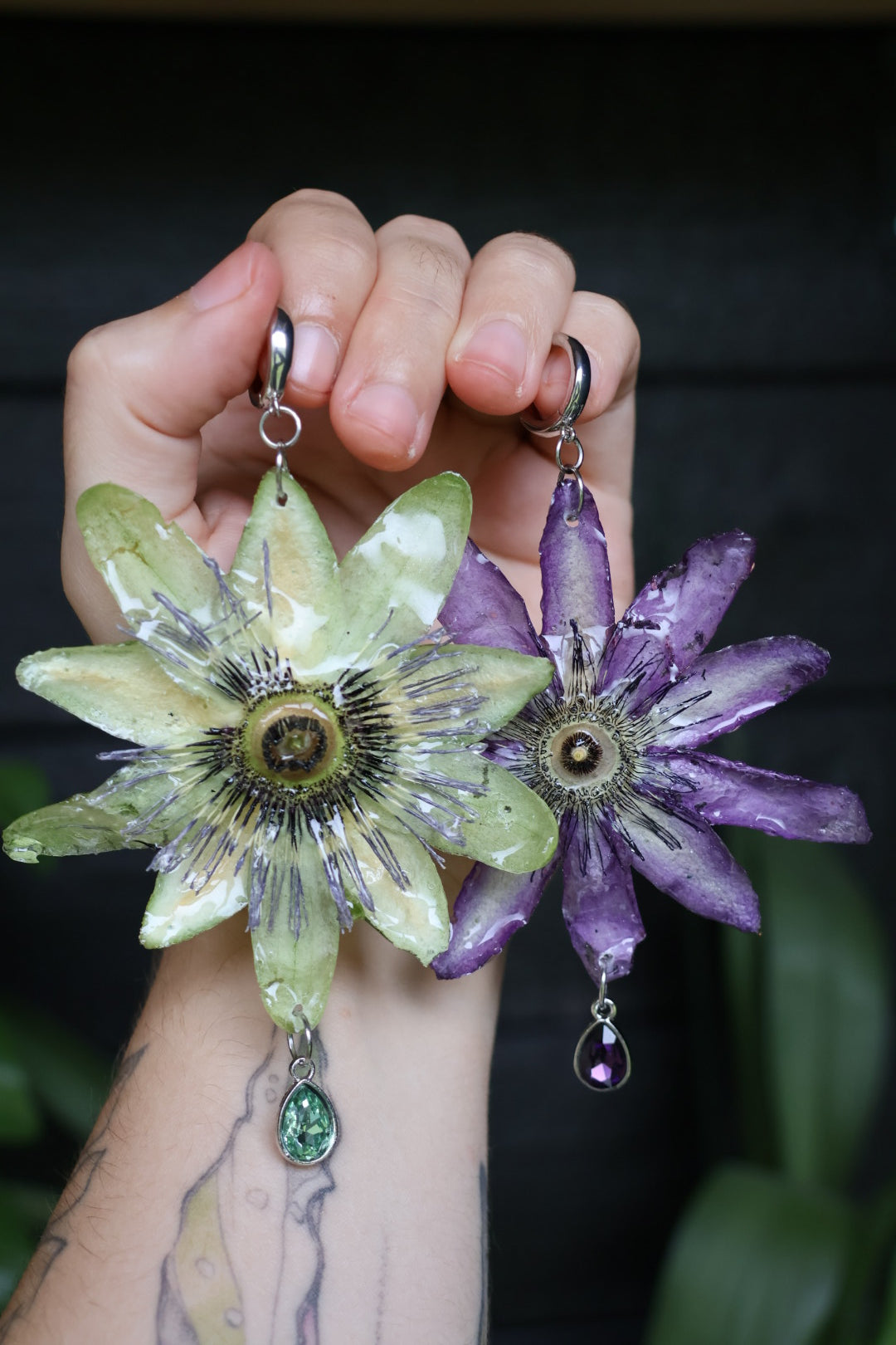 Passion flower mismatched earrings