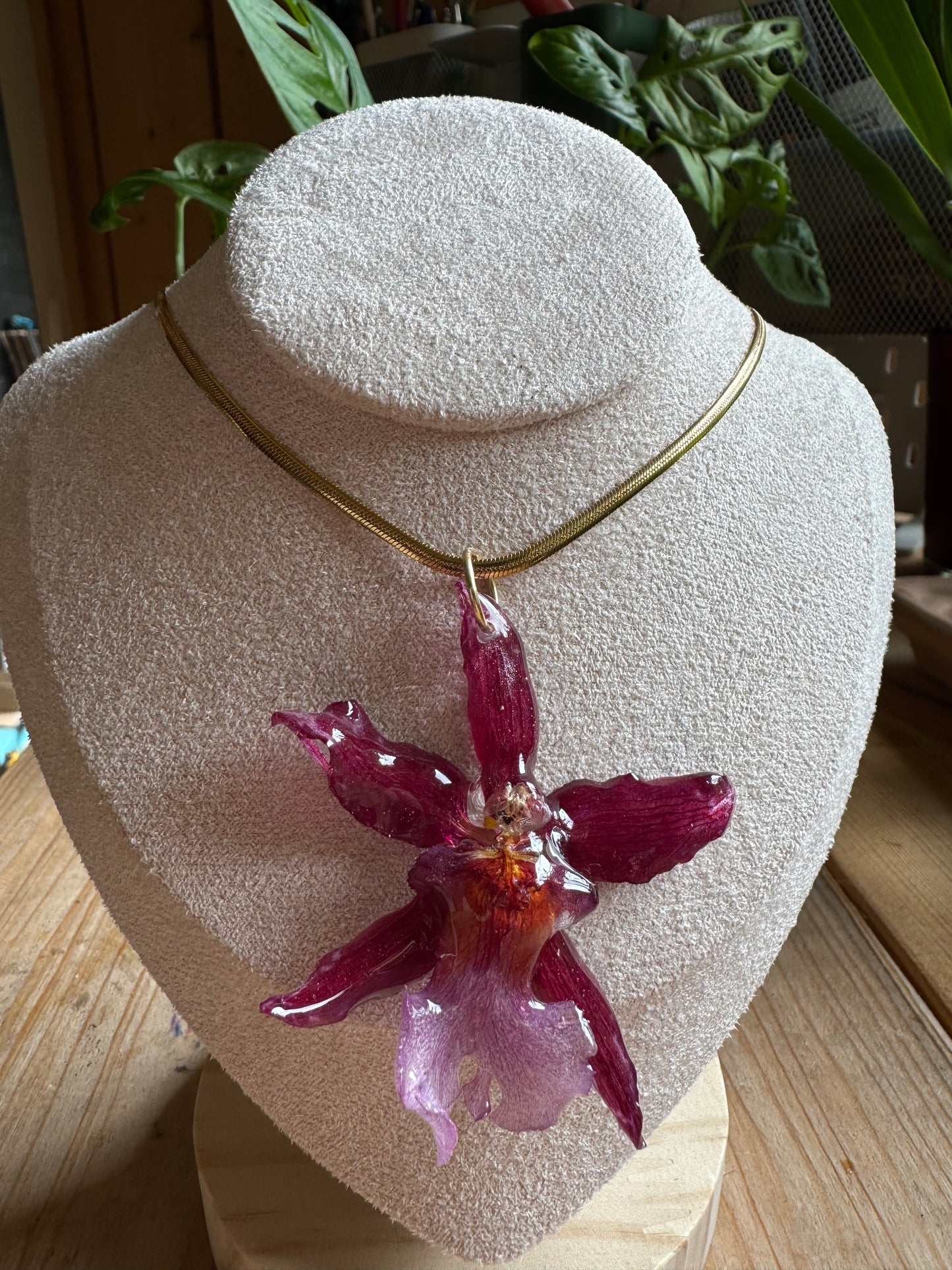Pink orchid necklace