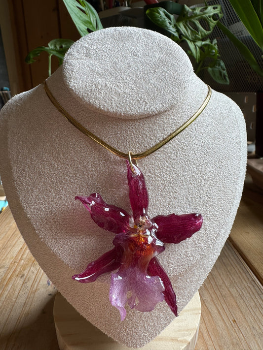 Pink orchid necklace
