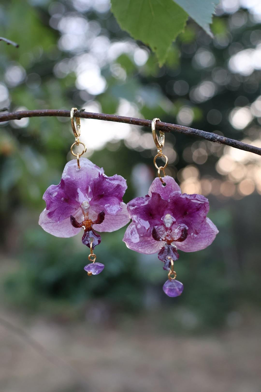 Purple orchid and amethyst earrings SYLLIA