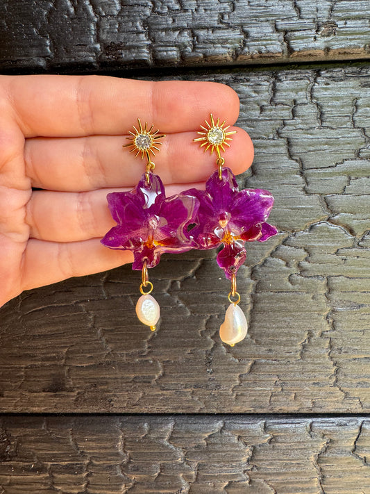 Mini purple orchid earrings