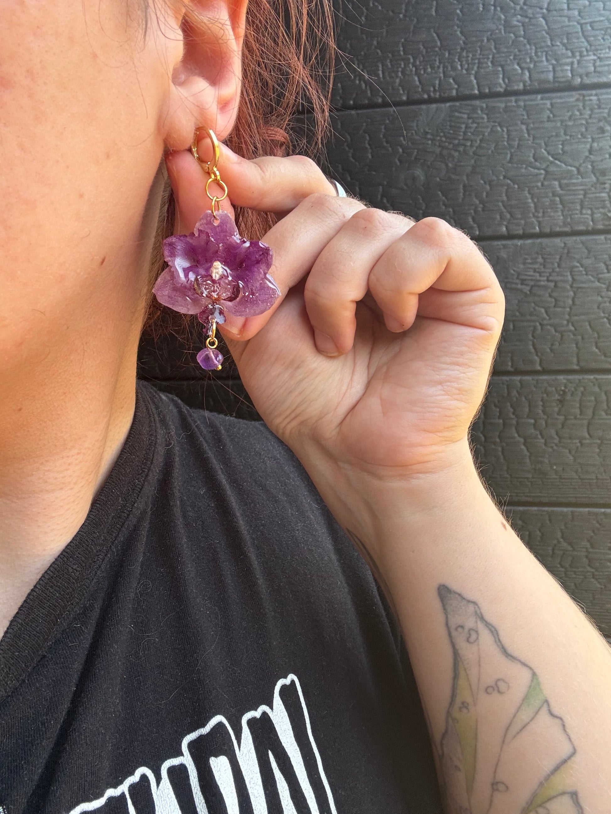 Purple orchid and amethyst earrings SYLLIA