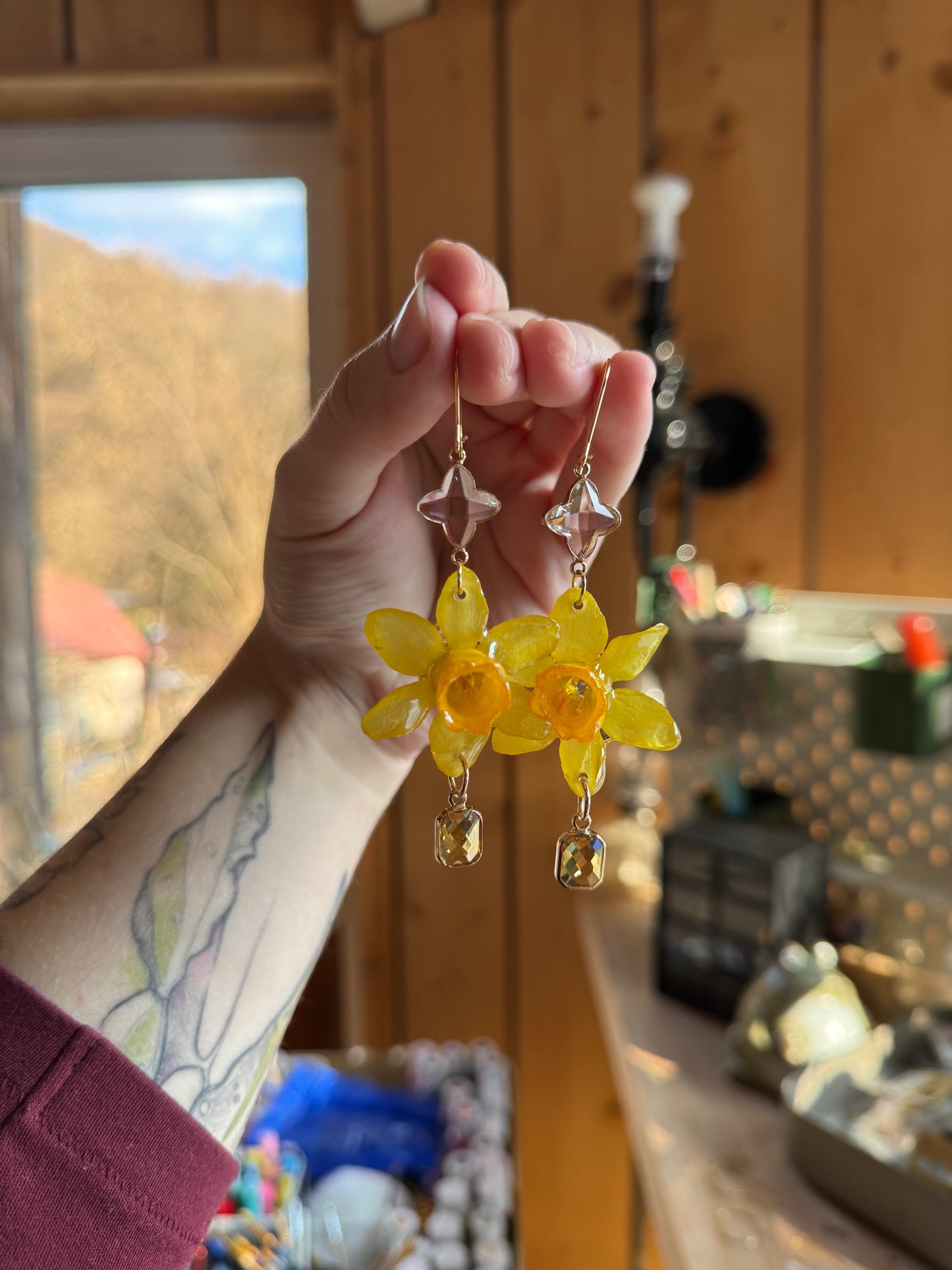 Real daffodils earrings