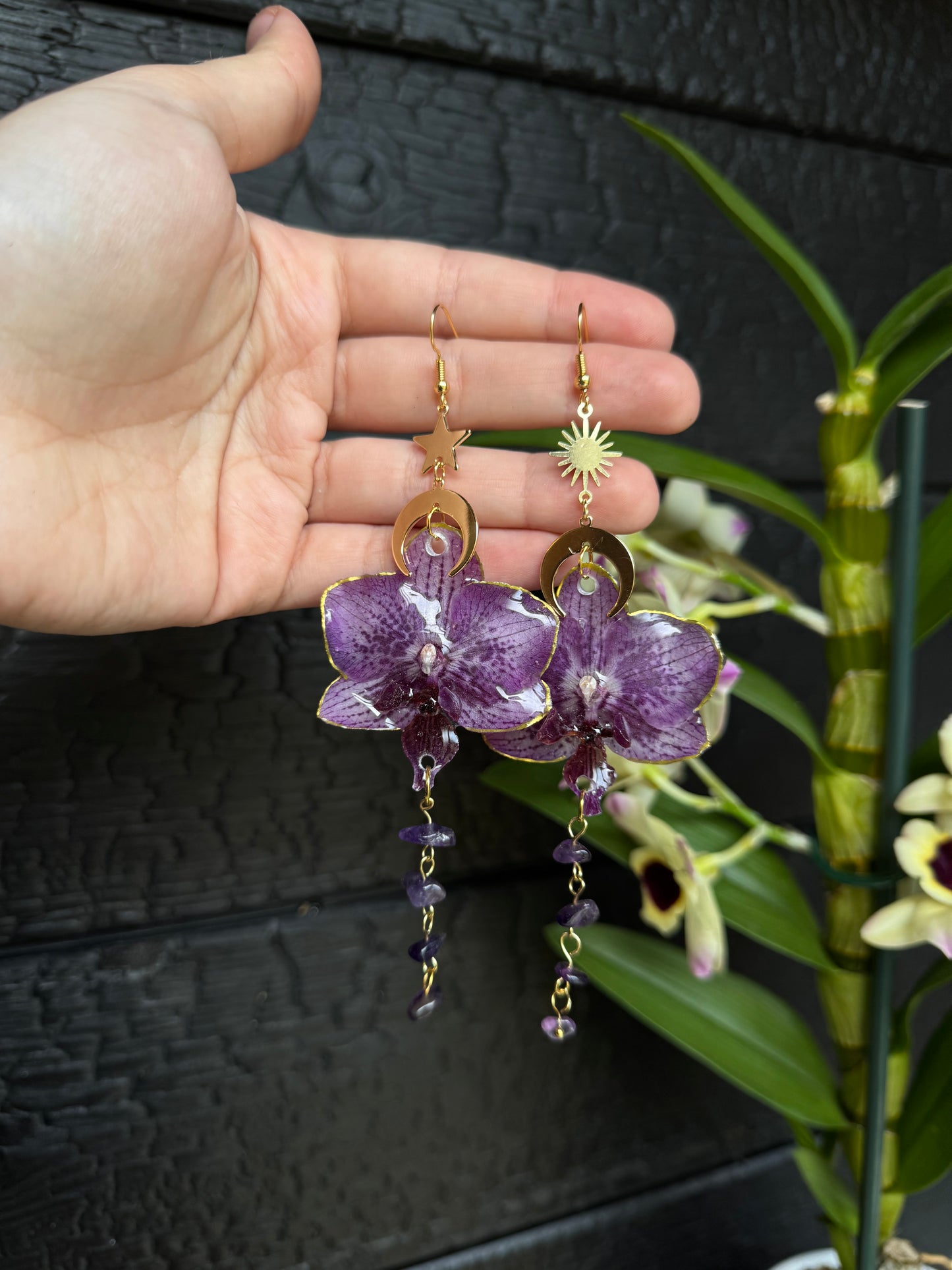 Purple orchid earrings with amethyst SYLLIA