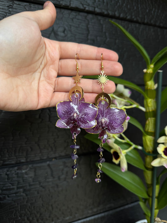 Purple orchid earrings with amethyst SYLLIA