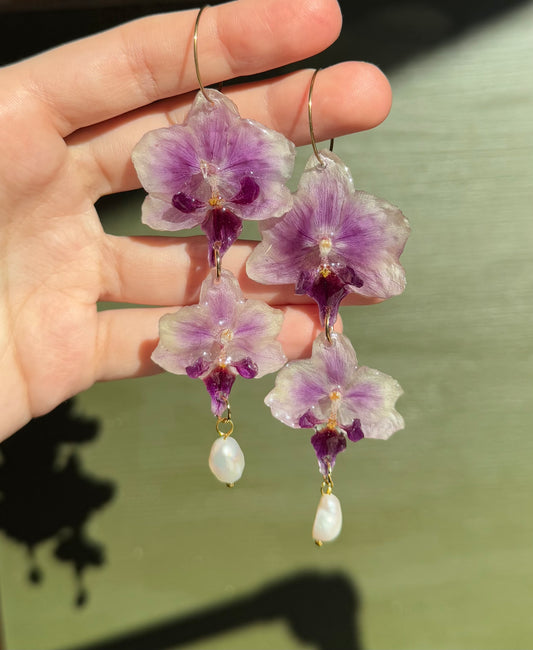 Statement dangle orchid earrings