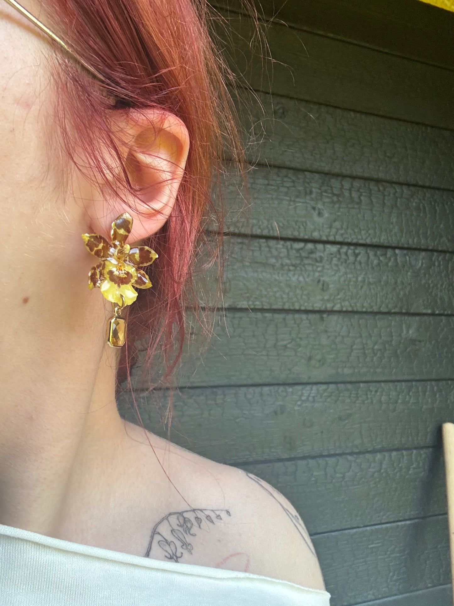 Mini yellow orchid studs