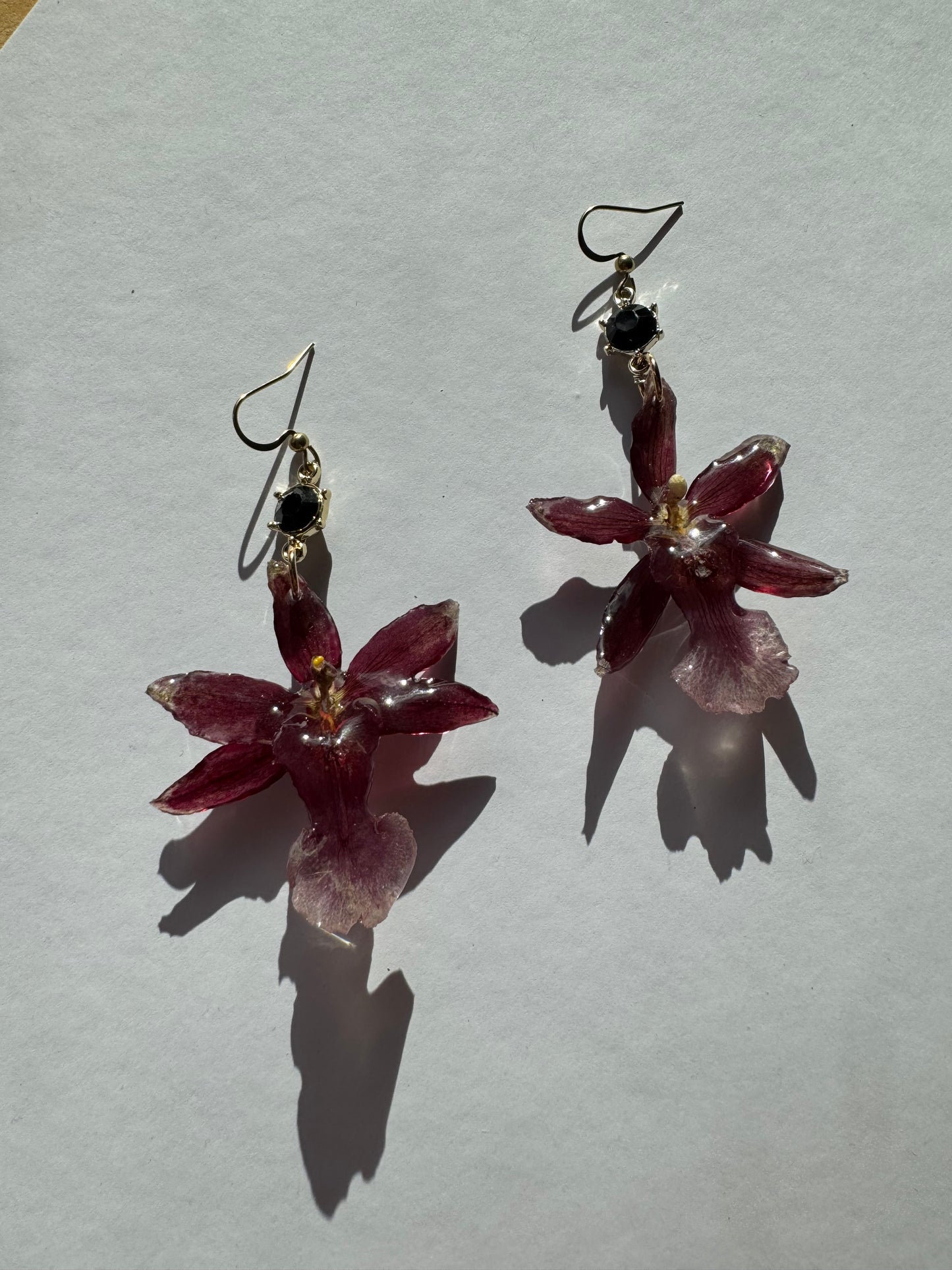 burgundy orchid earrings