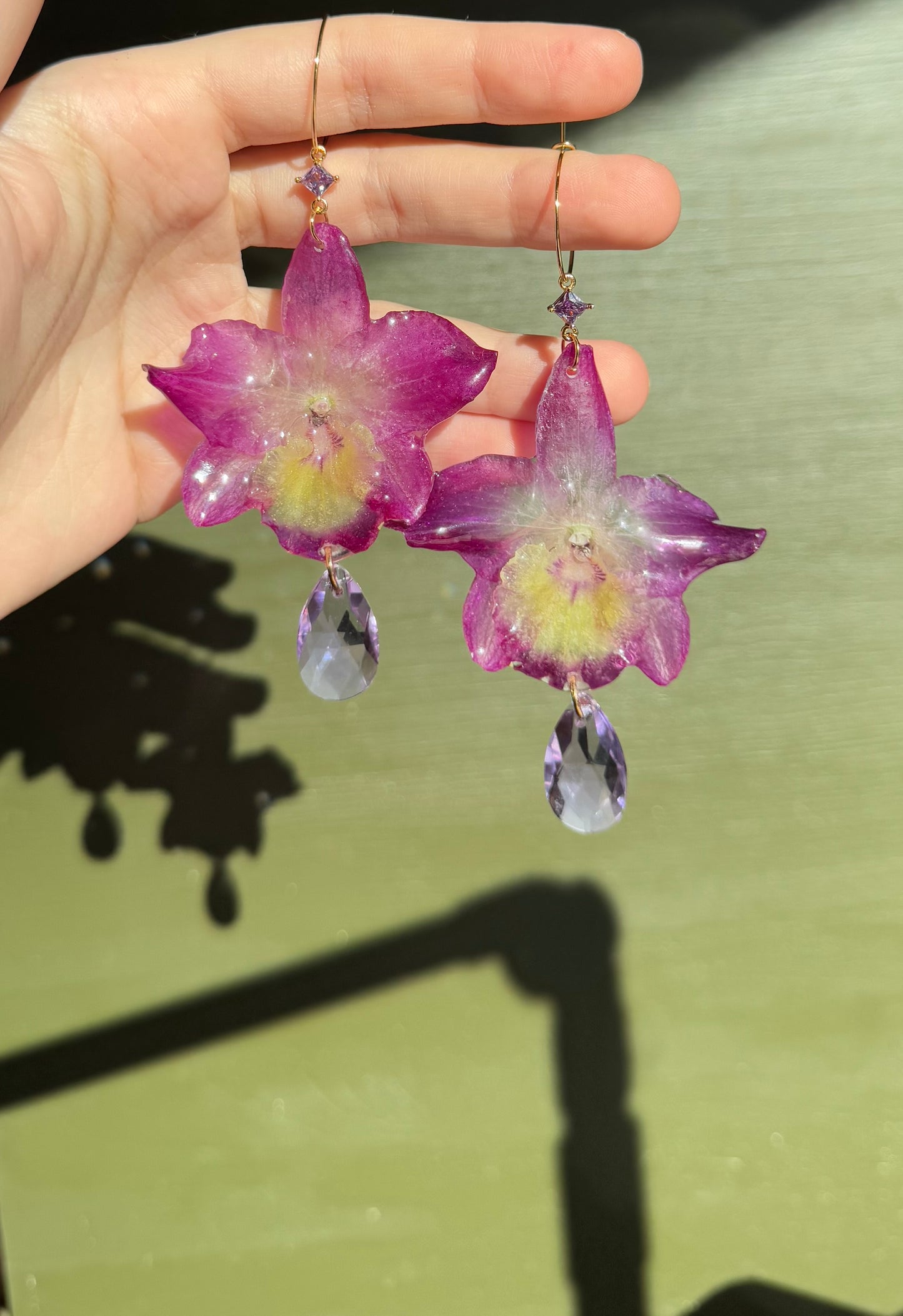 Purple dendrobium orchid earrings