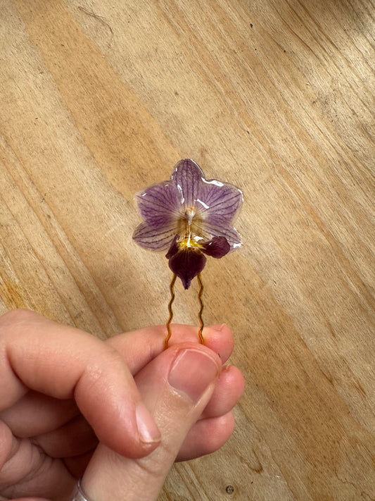 Purple striped orchid hairpin