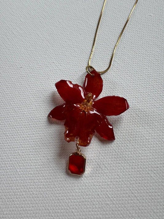 Real red orchid necklace