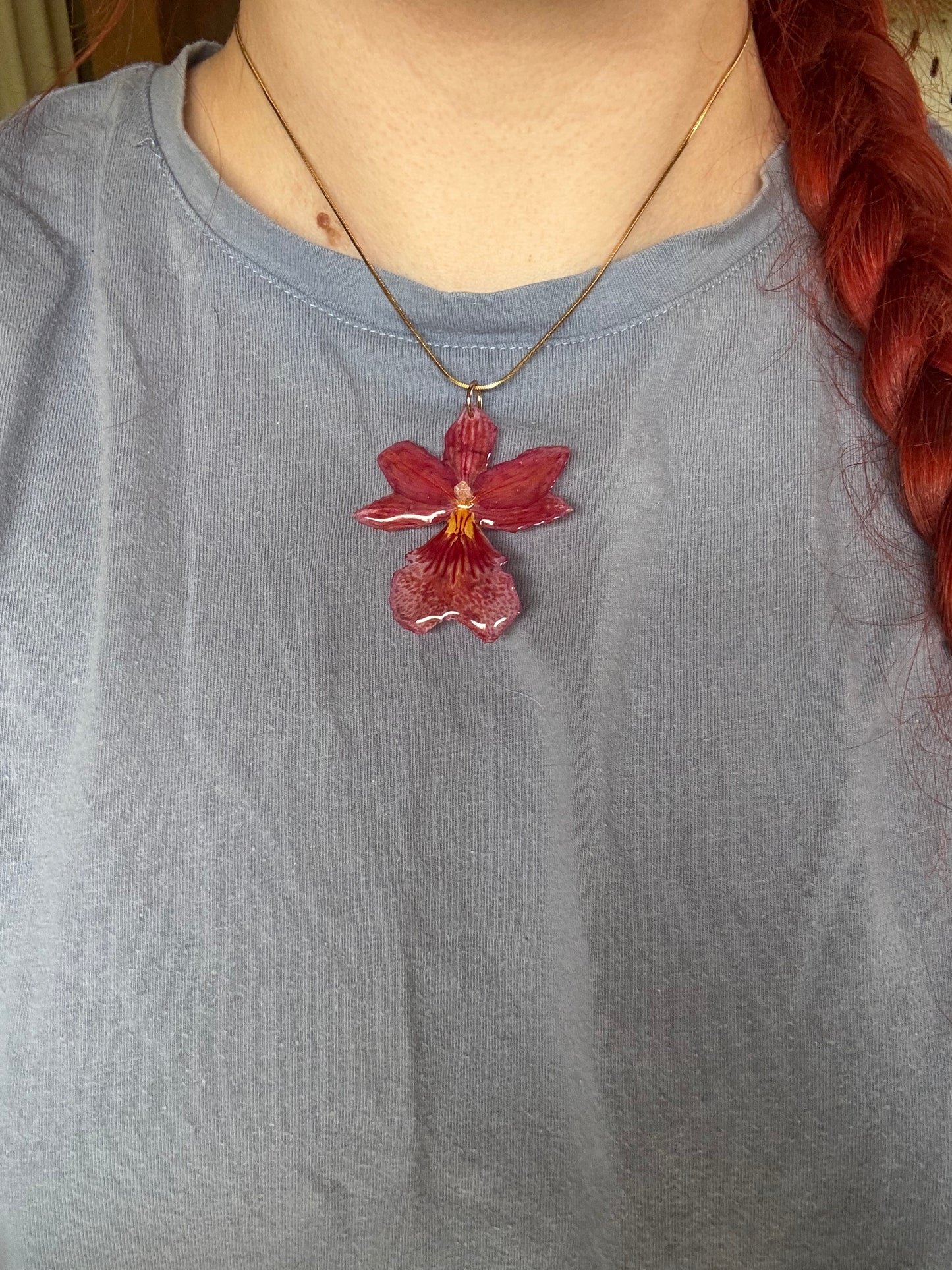 Pink orchid necklace