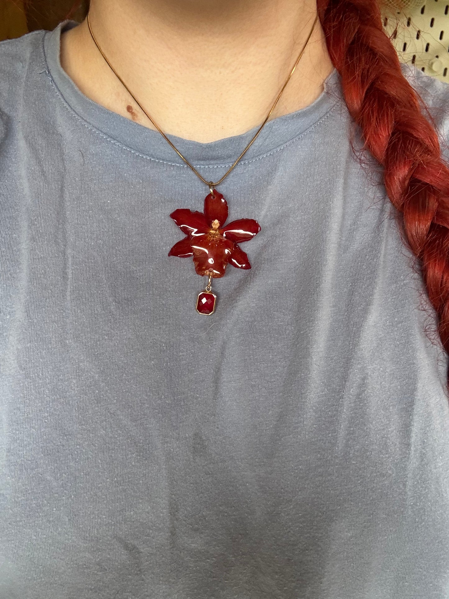 Real red orchid necklace