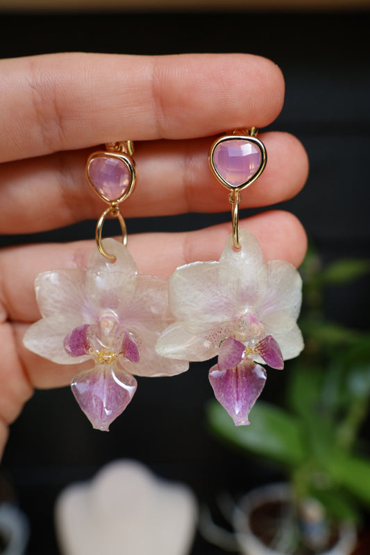 Real Orchid Resin Earrings: Handmade Botanical Floral Jewelry
