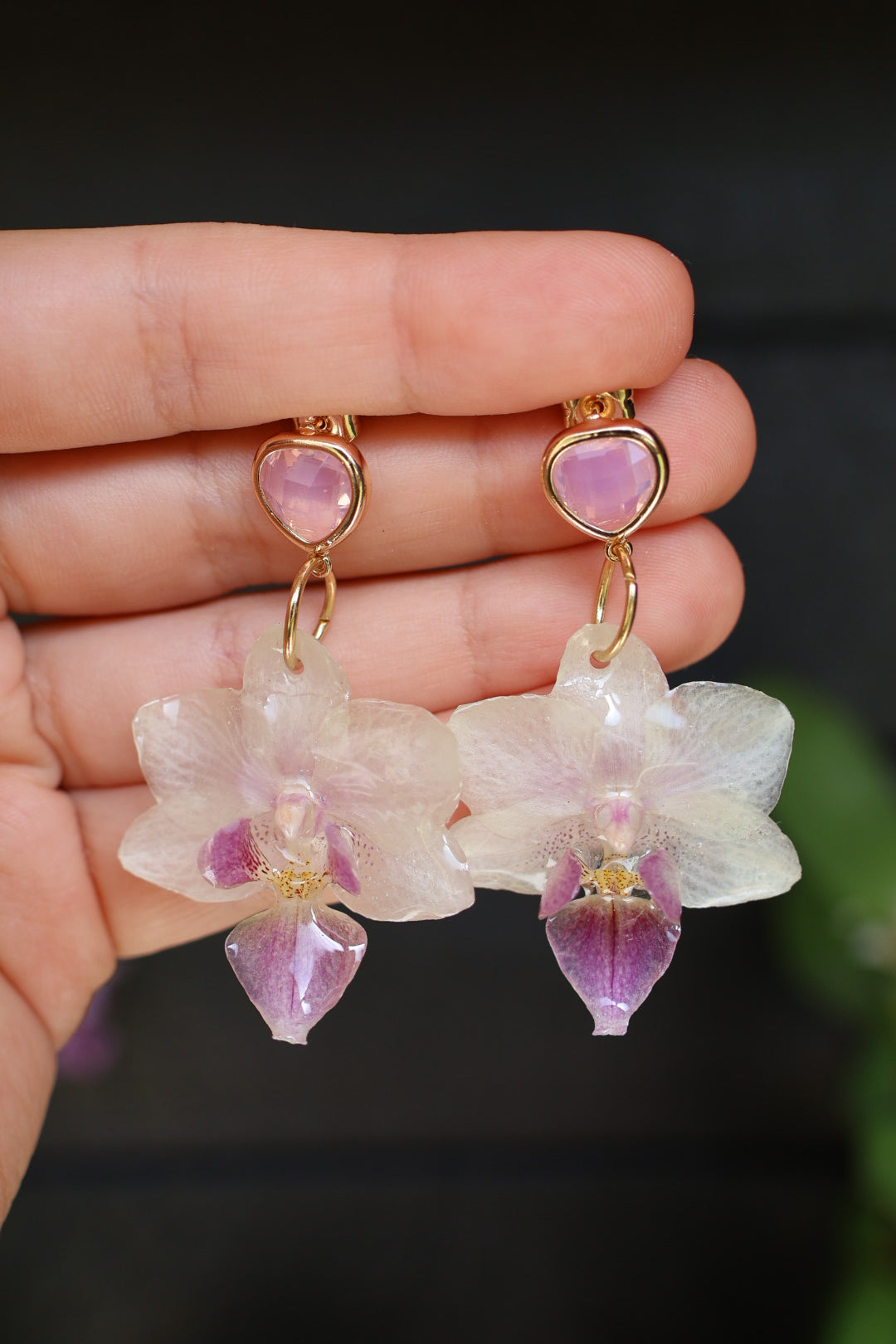 Real Orchid Resin Earrings: Handmade Botanical Floral Jewelry