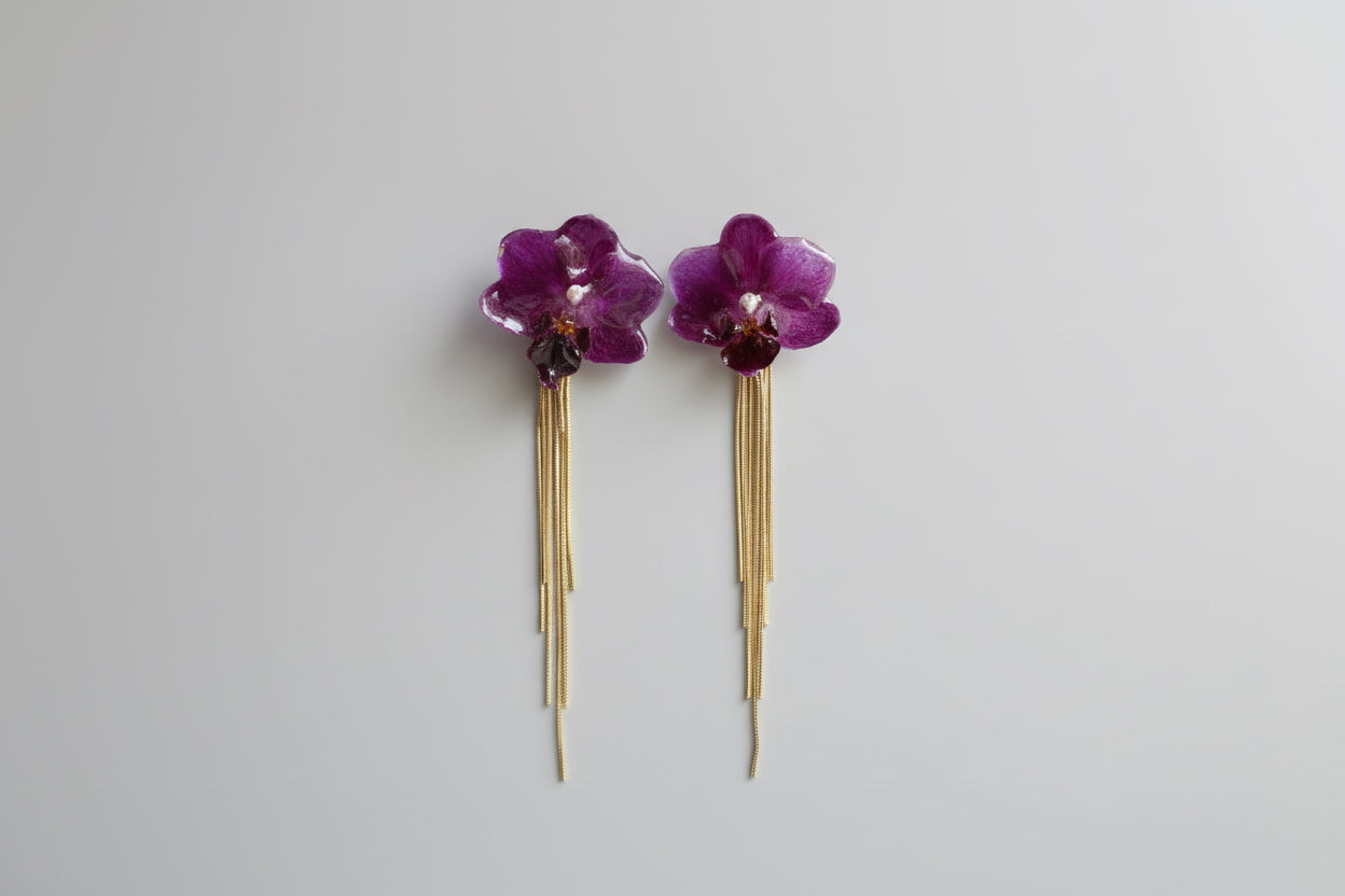 Purple chain dangle orchid earrings SYLLIA