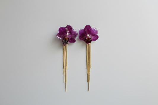 Purple chain dangle orchid earrings SYLLIA