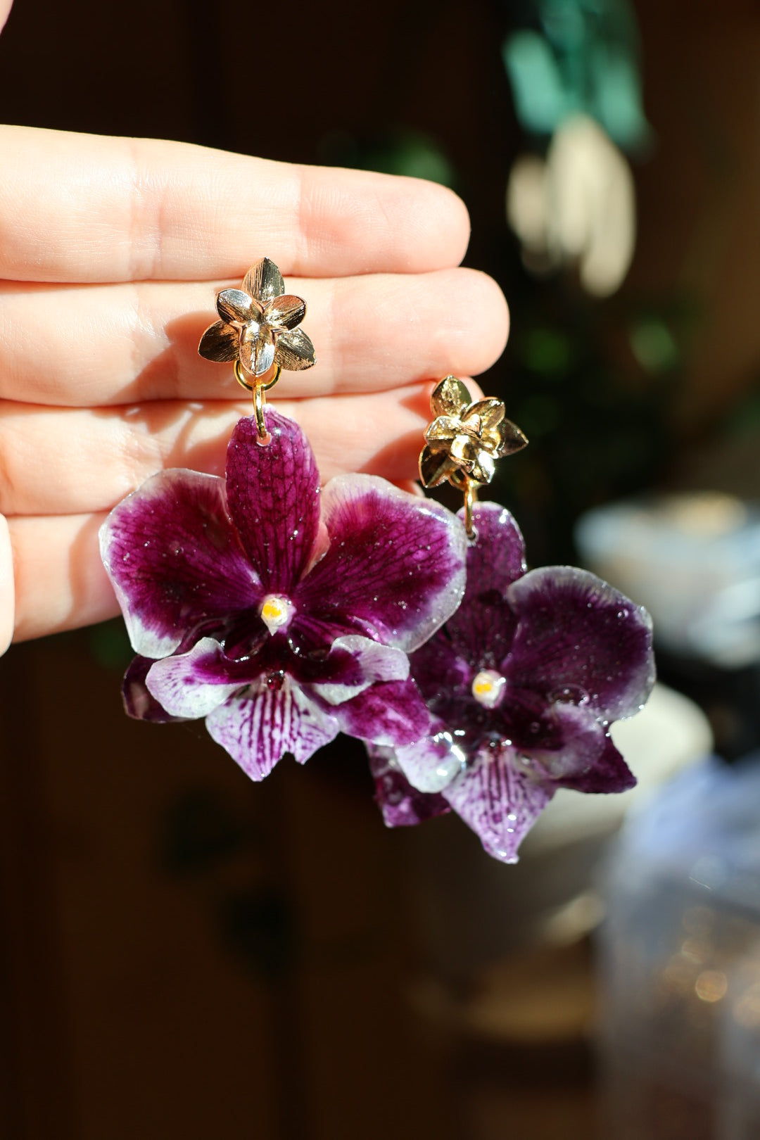 Real Purple Orchid Earrings – Handmade Botanical Jewelry, Fairycore Flower Earrings SYLLIA
