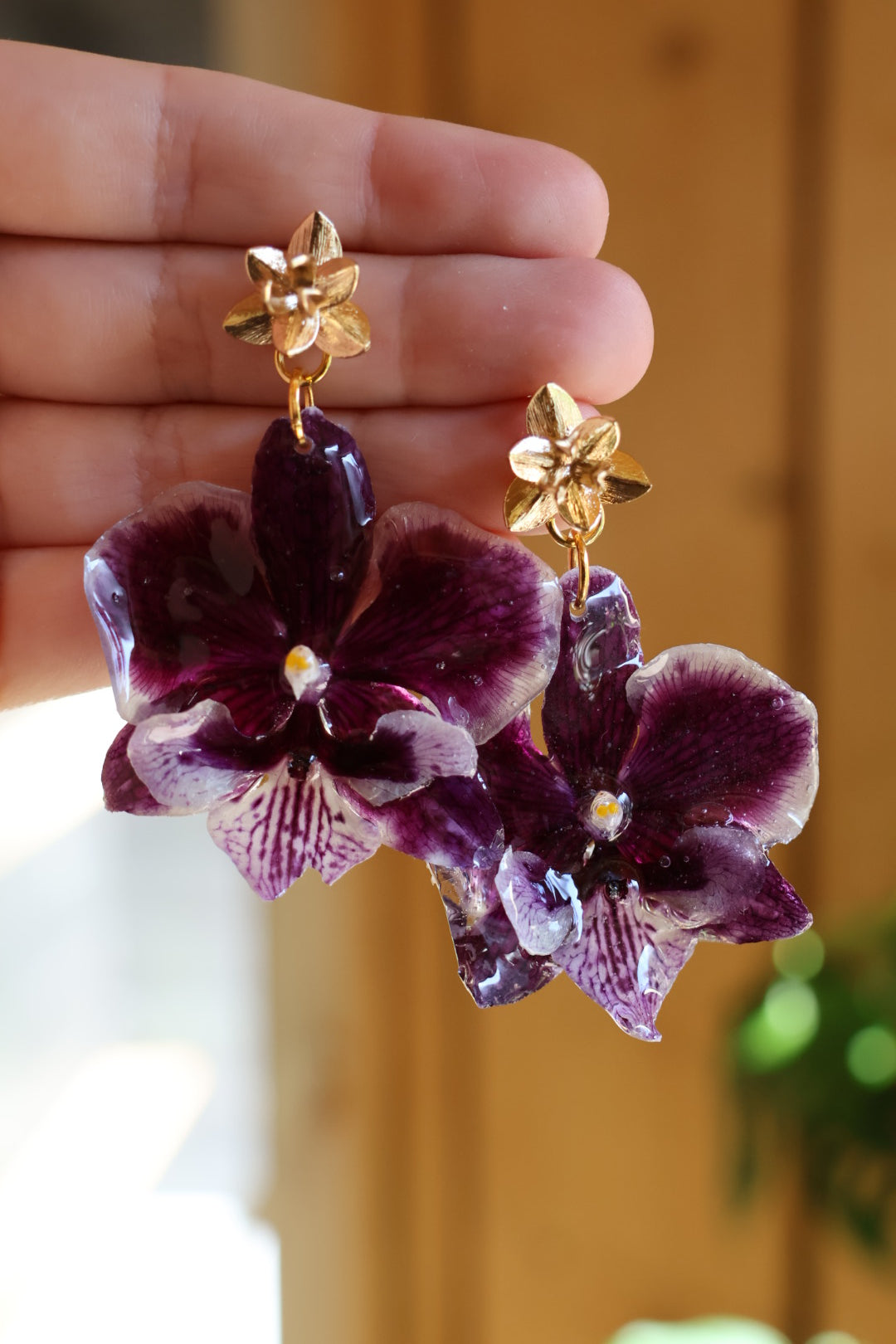 Real Purple Orchid Earrings – Handmade Botanical Jewelry, Fairycore Flower Earrings SYLLIA