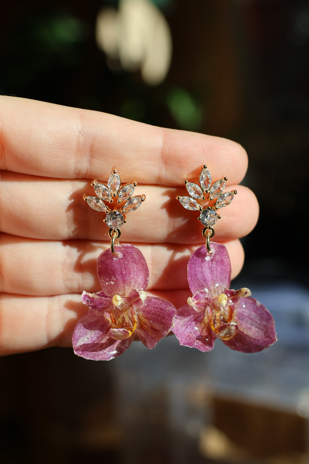 Real Pink Orchid Stud Earrings – Handmade Botanical Jewelry, Delicate Flower Studs SYLLIA