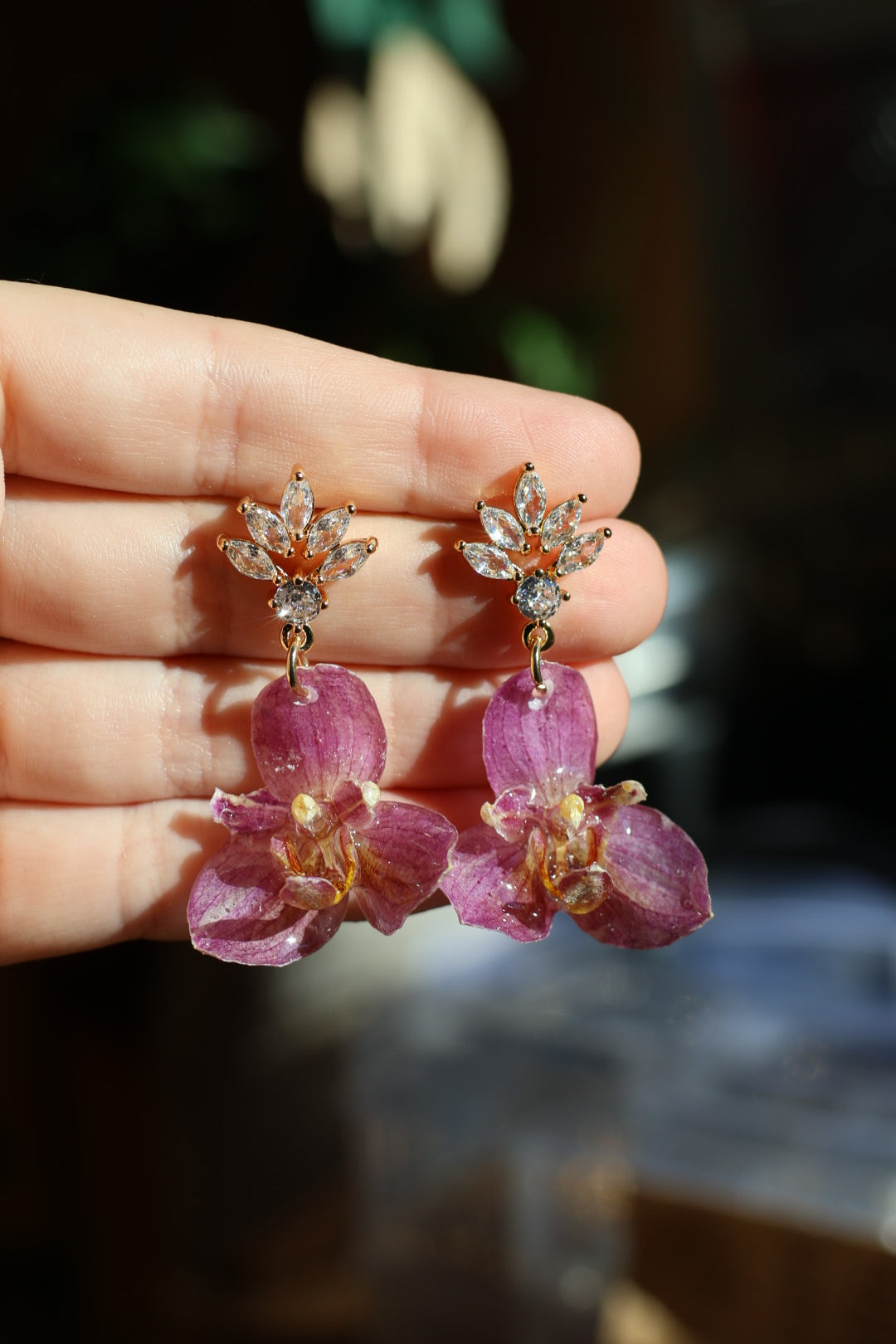 Real Pink Orchid Stud Earrings – Handmade Botanical Jewelry, Delicate Flower Studs SYLLIA