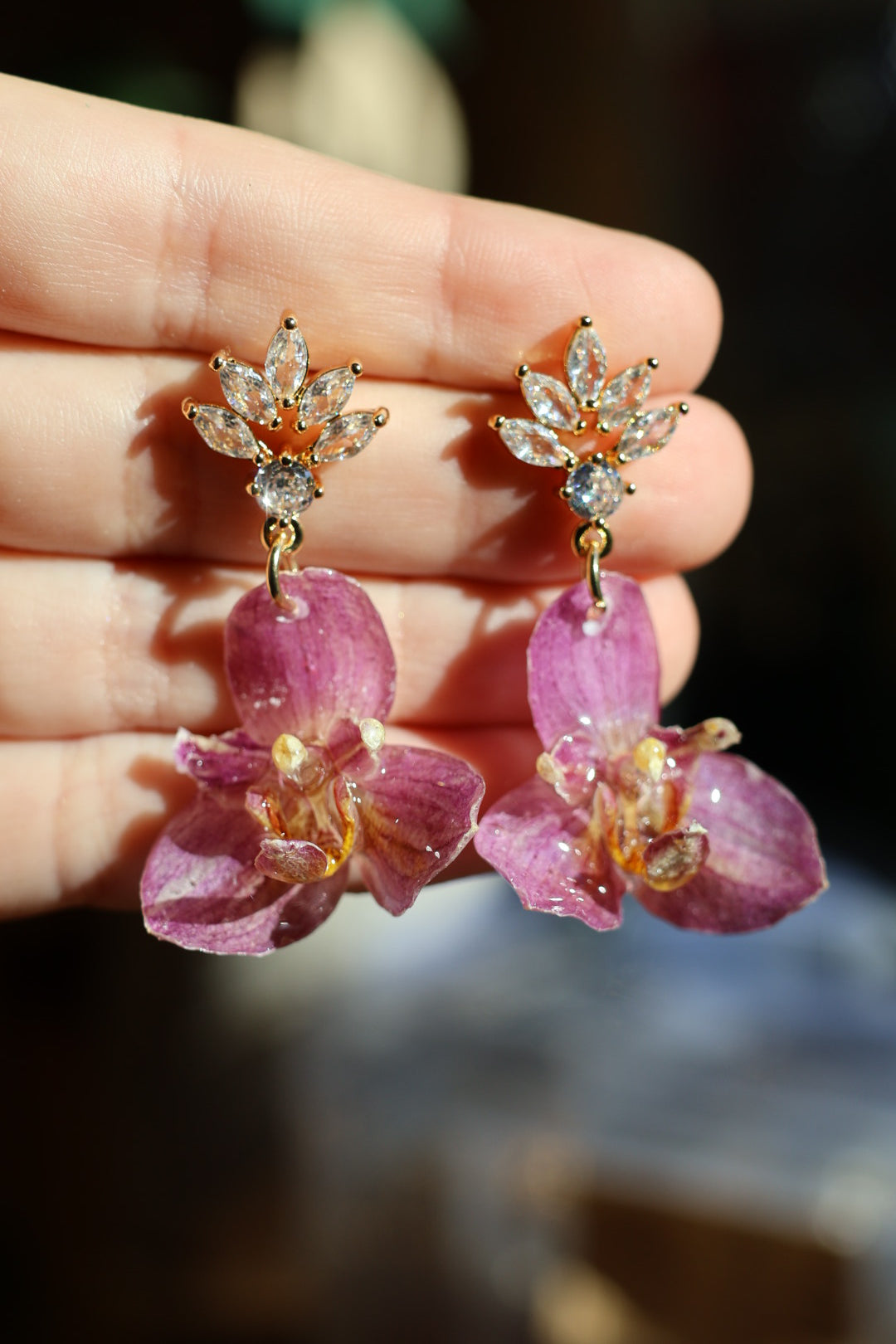 Real Pink Orchid Stud Earrings – Handmade Botanical Jewelry, Delicate Flower Studs SYLLIA