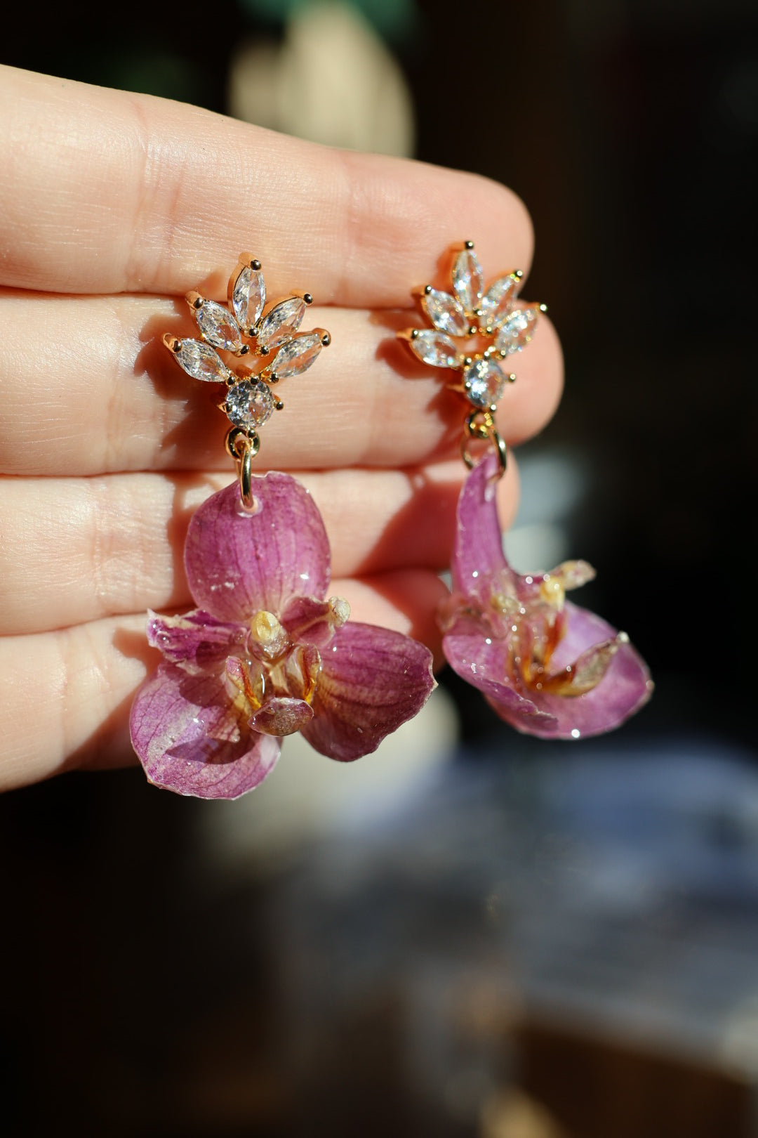 Real Pink Orchid Stud Earrings – Handmade Botanical Jewelry, Delicate Flower Studs SYLLIA