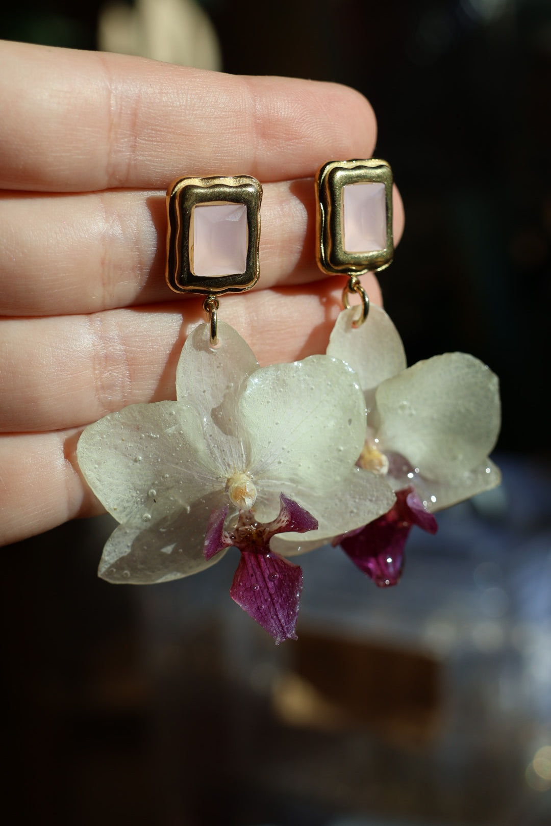 Real White Orchid Earrings – Handmade Botanical Jewelry, Elegant Flower Earrings SYLLIA