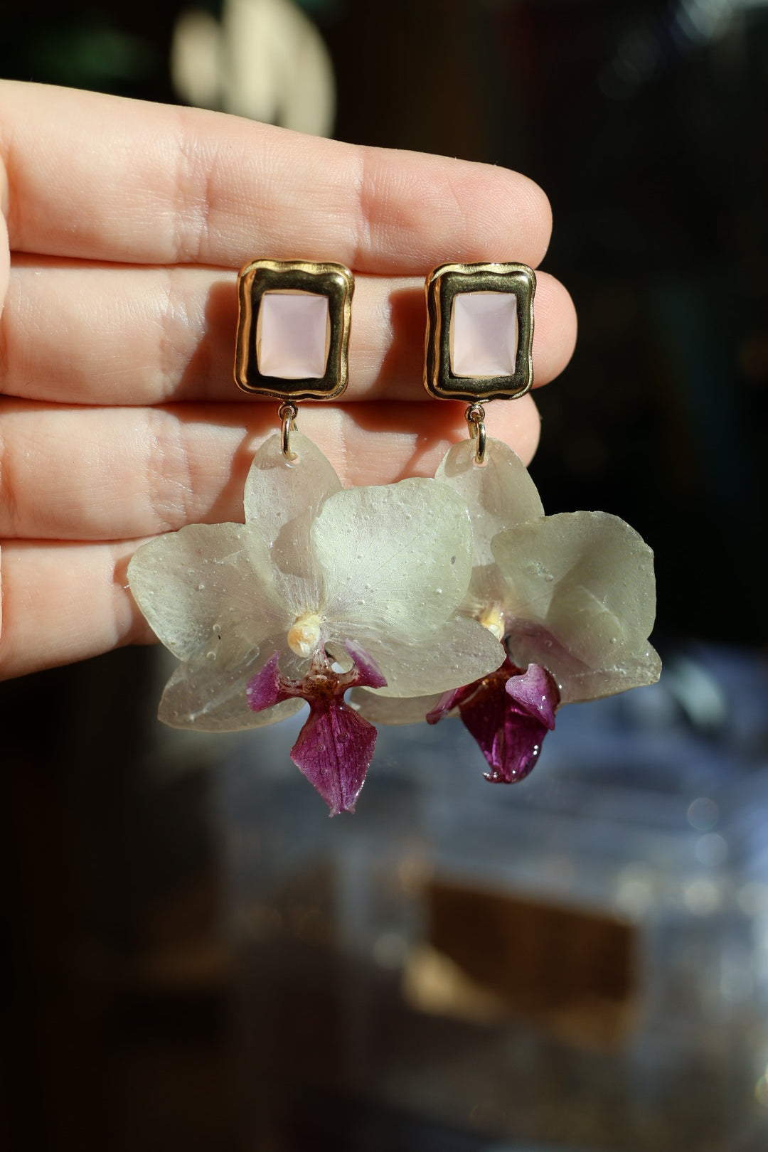 Real White Orchid Earrings – Handmade Botanical Jewelry, Elegant Flower Earrings SYLLIA
