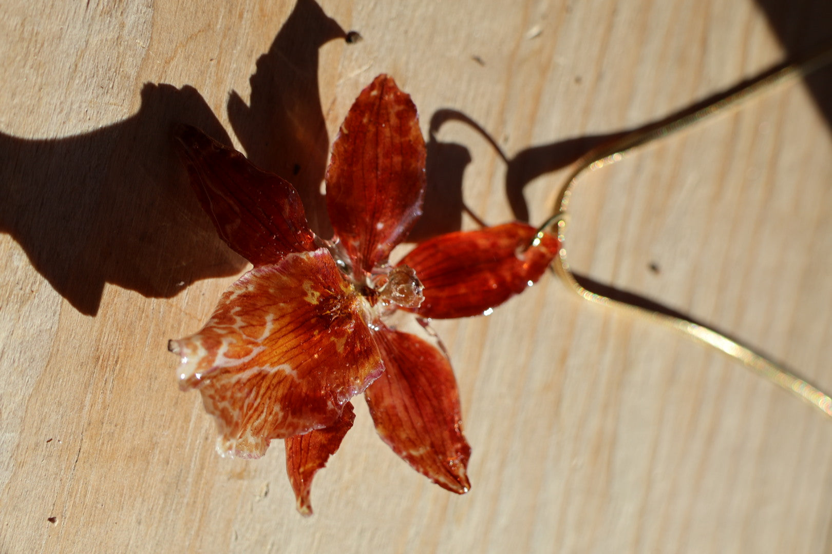 Real Red Orchid Necklace – Handmade Botanical Jewelry, Romantic Flower Pendant SYLLIA