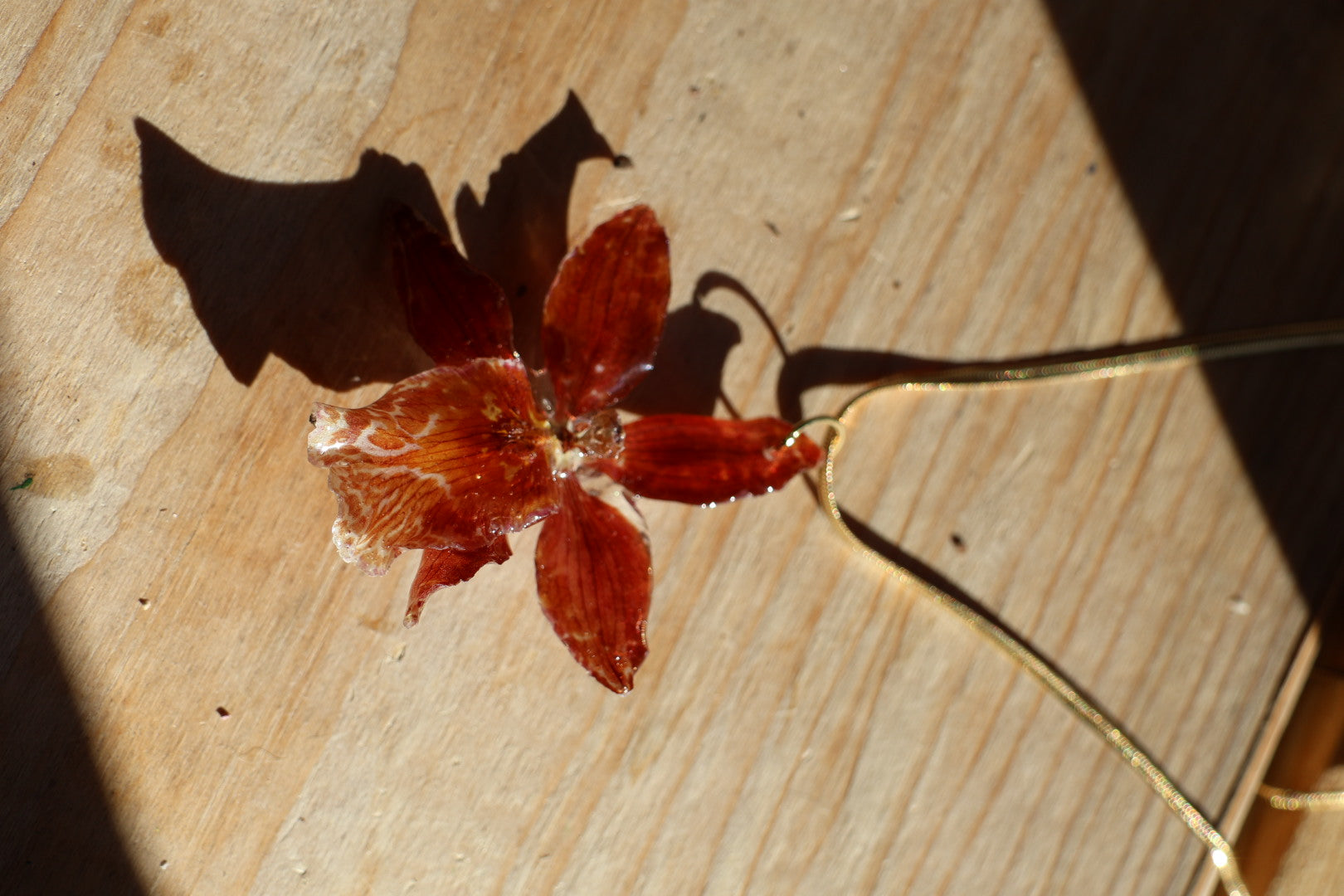 Real Red Orchid Necklace – Handmade Botanical Jewelry, Romantic Flower Pendant SYLLIA