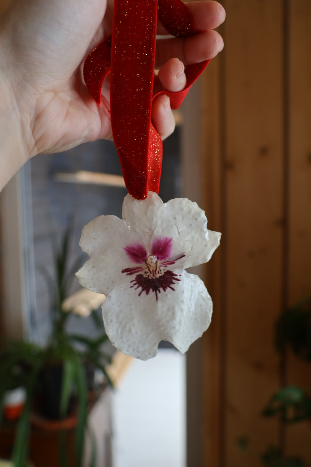 White orchid Christmas tree ornament SYLLIA